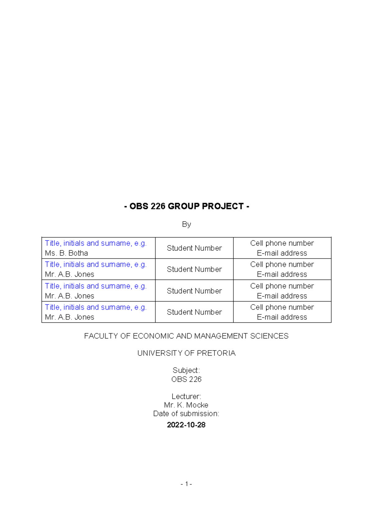 OBS 226 group project template 2024 - OBS 226 GROUP PROJECT - By Title ...