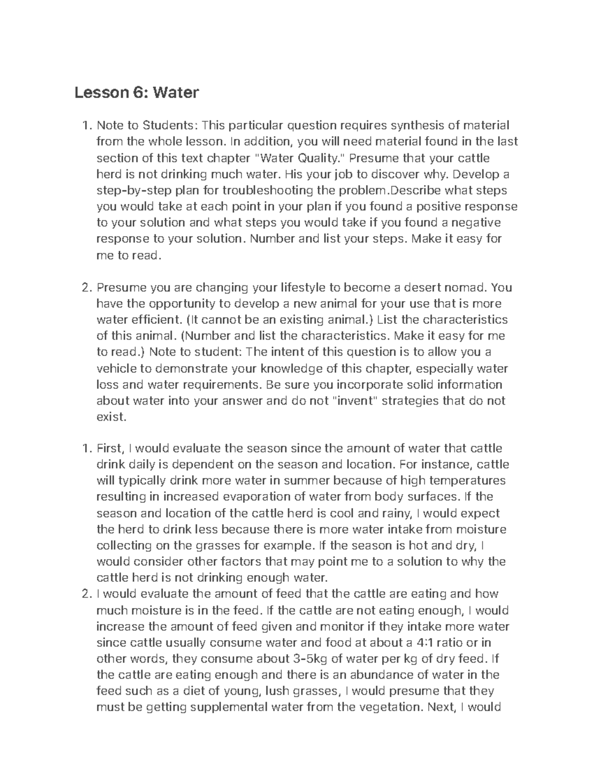 Lesson 6- Water - 1. 2. 1. 2. Lesson 6: Water Note to Students: This ...