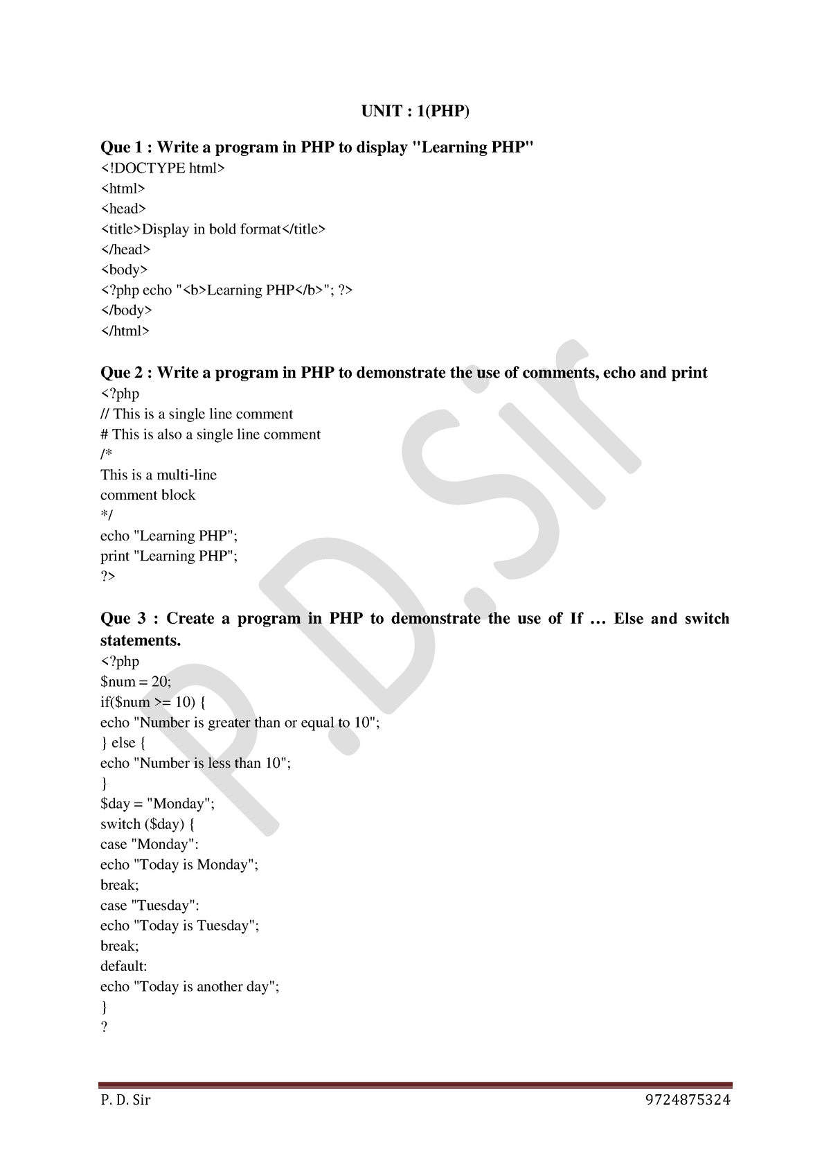 php practical assignment