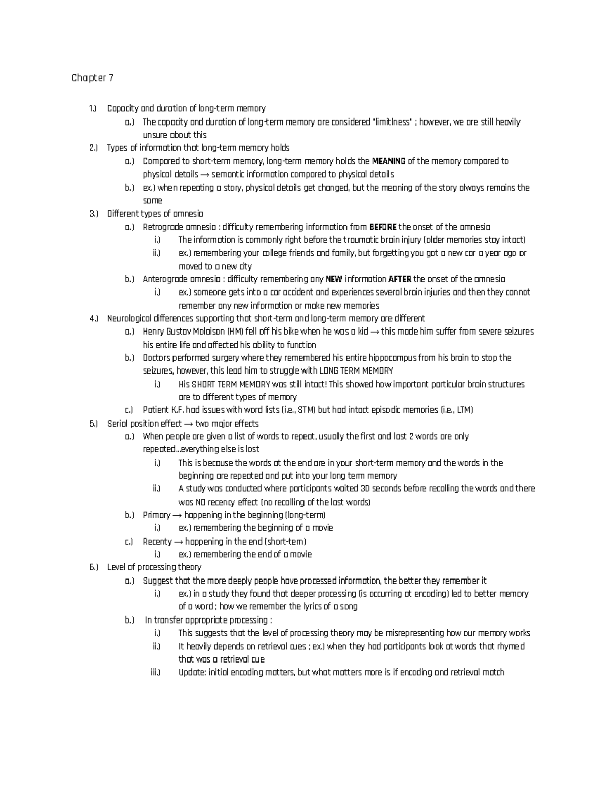 Cognitive psych study guide exam 2 chapter 7 - ChaUYeW 7 1.) CaUaciY ...