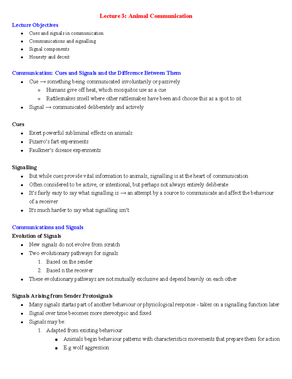 Week 2 - week 2 lecture notes - Lecture 3: Animal Communication Lecture ...