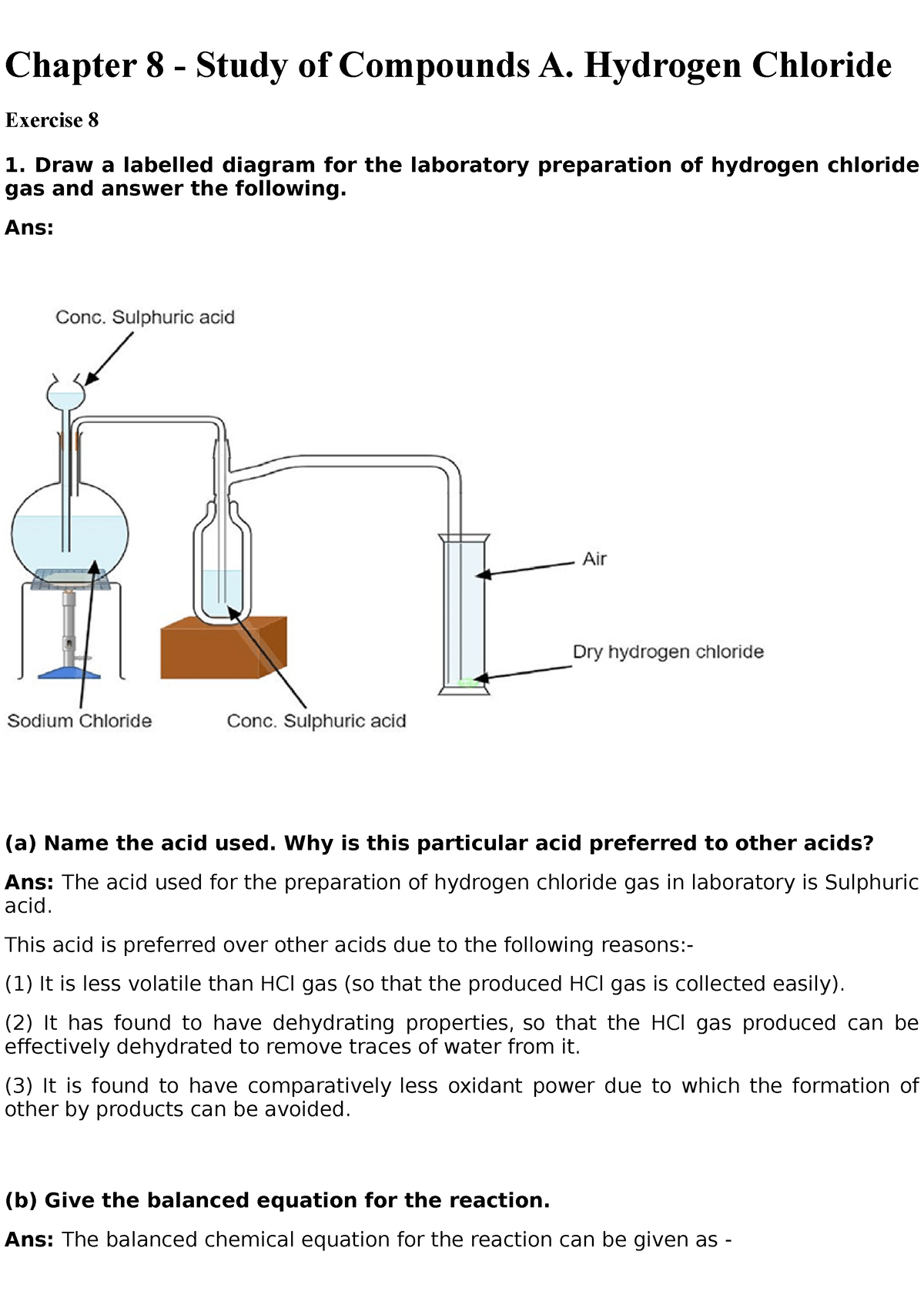 Chapter 8 - Chapter 8 - Study of Compounds A. Hydrogen Chloride ...