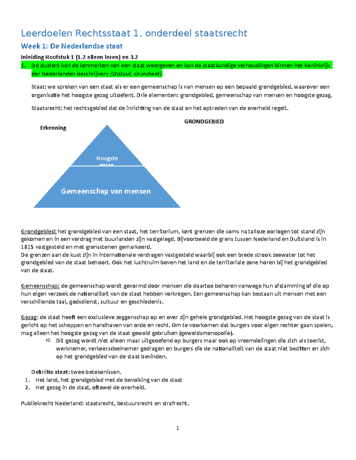 Leerdoelen 2021-2022 Staatsrecht - Leerdoelen Rechtsstaat 1, Onderdeel ...