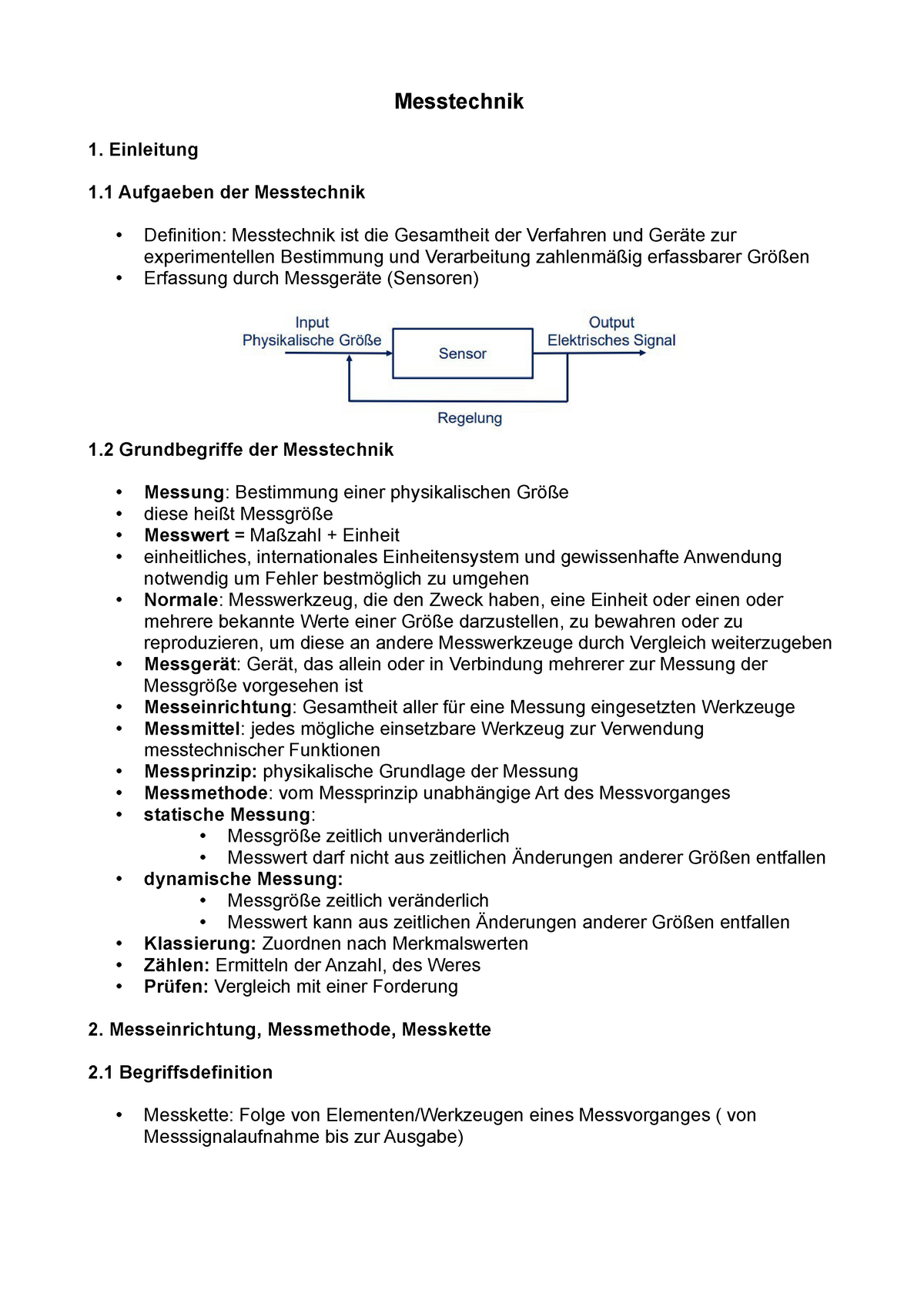 Skript Zusammenfassung - Messtechnik Einleitung 1 Aufgaeben Der ...