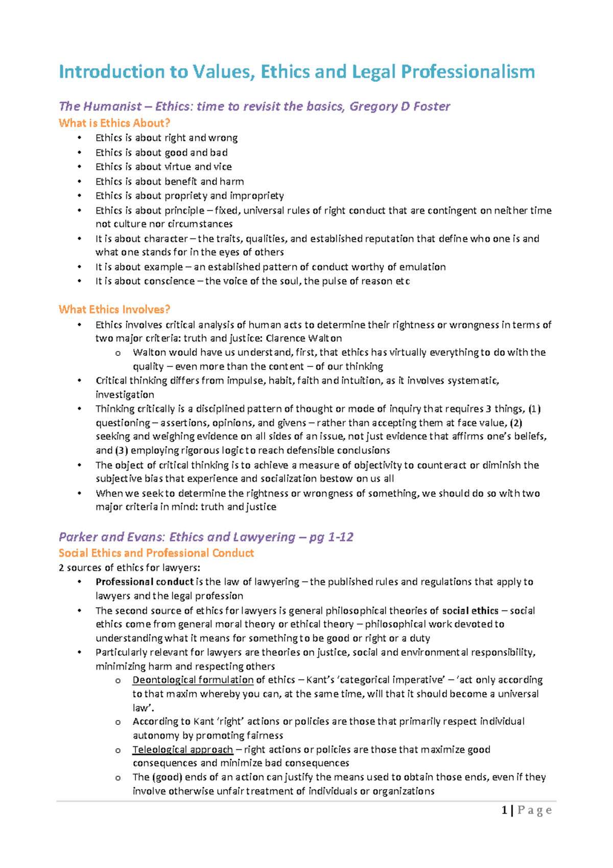 LAWS1230-Notes - LAWS1230 Ethics Course Notes - 1"|"P a g e " - Studocu