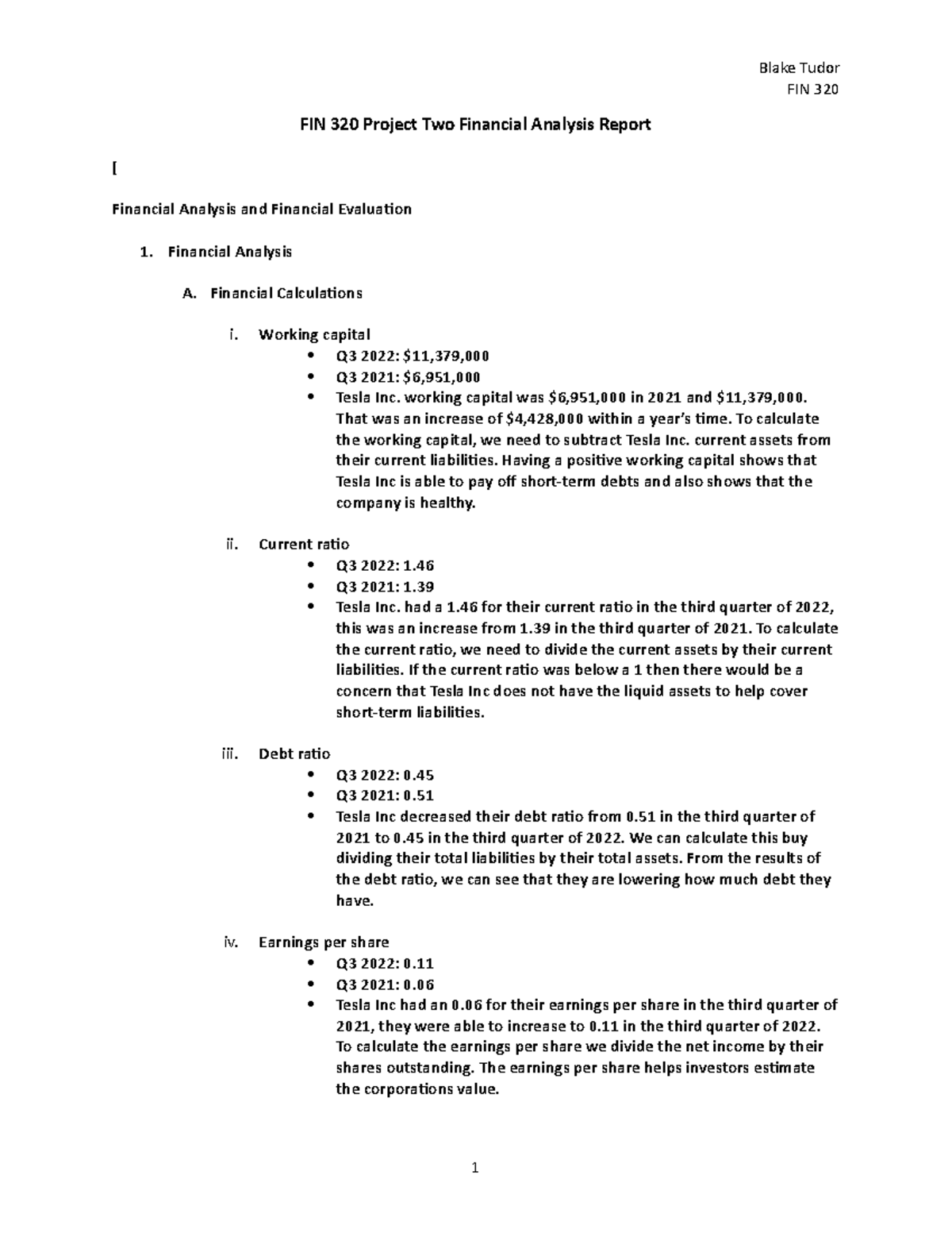 FIN 320 Project Two Financial Analysis Report - FIN 320 FIN 320 Project ...