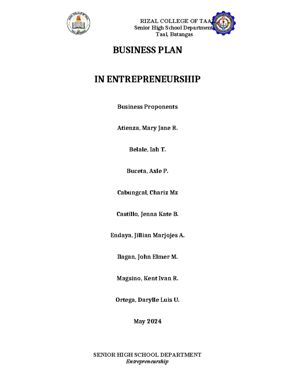 Group 1 - it gives example for your entrepreneur - Senior High School ...