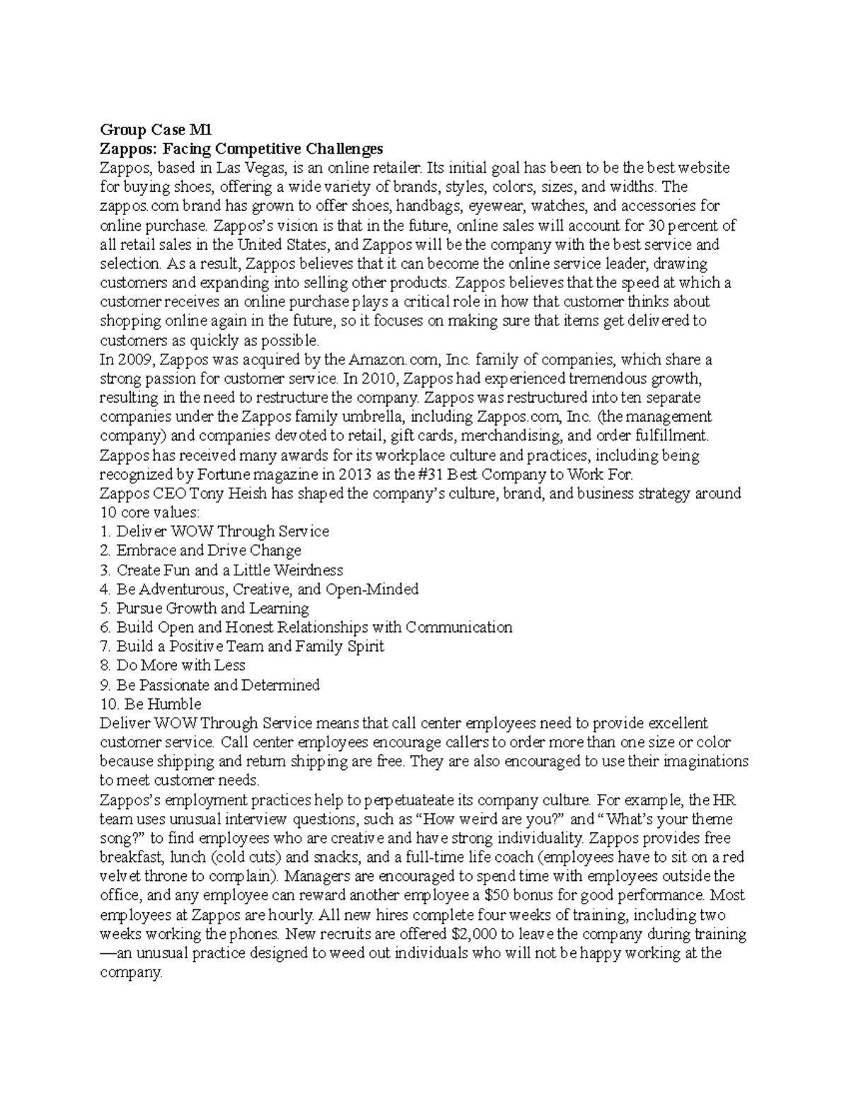 Group Case M1 Nope Group Case M Zappos Facing Competitive