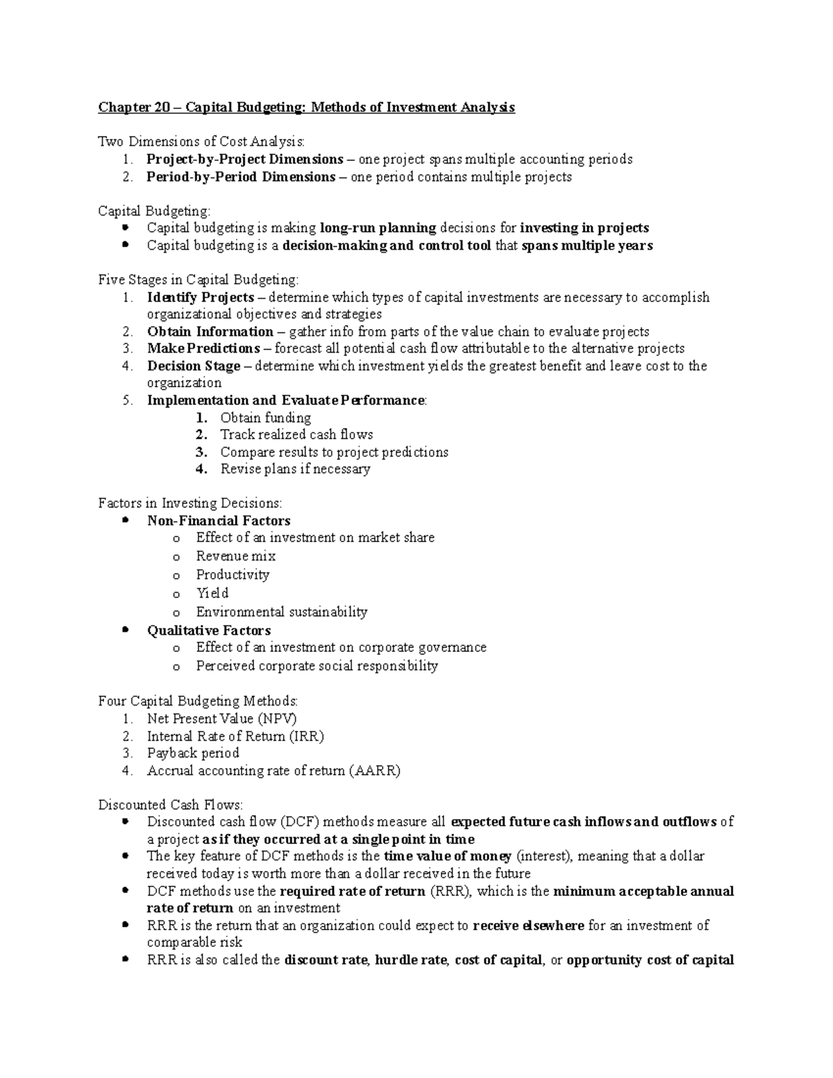 Chapter 20 - Capital Budgeting - Chapter 20 – Capital Budgeting ...