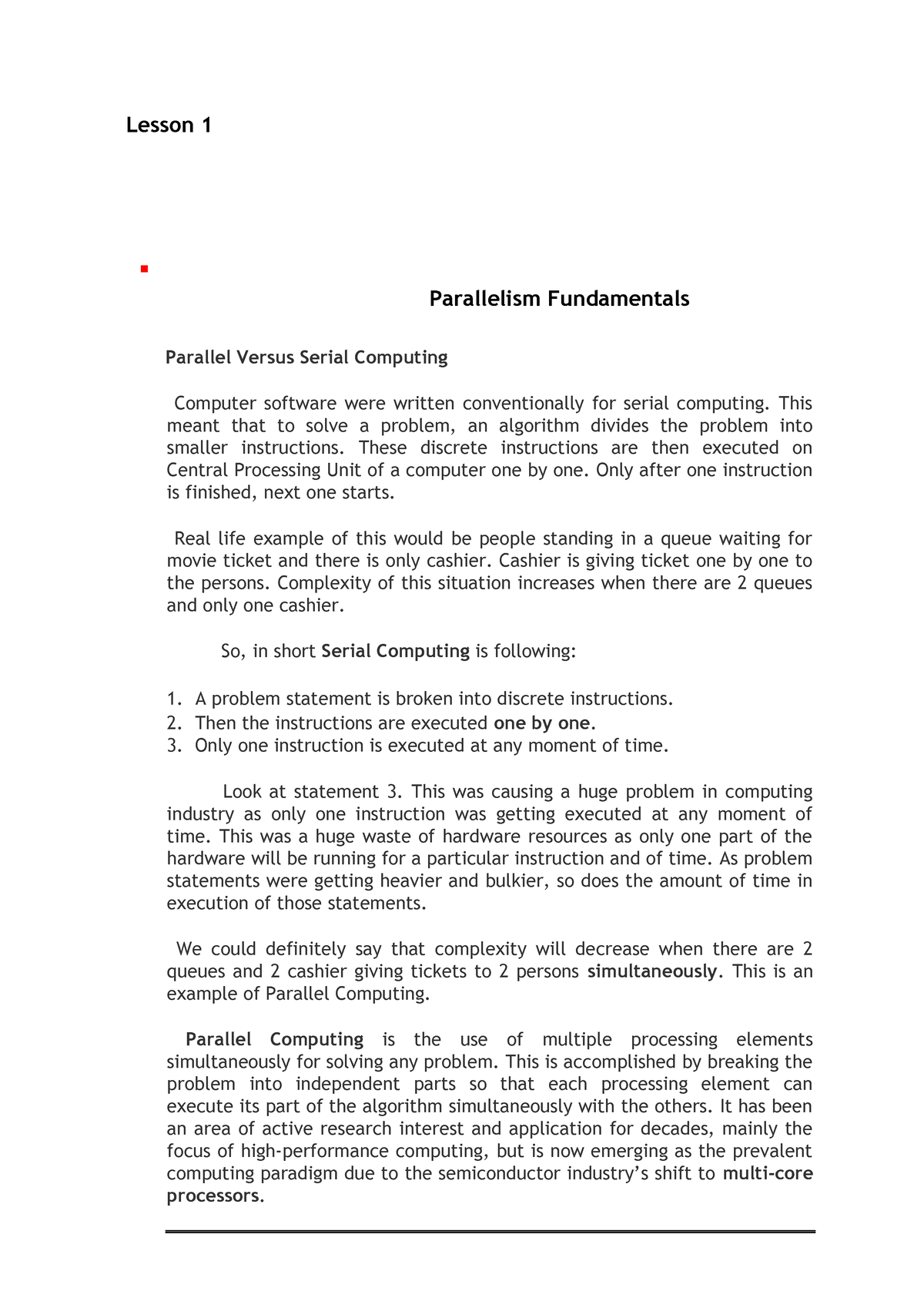 Parallelism Fundamentals - Lesson 1 Parallelism Fundamentals Parallel ...