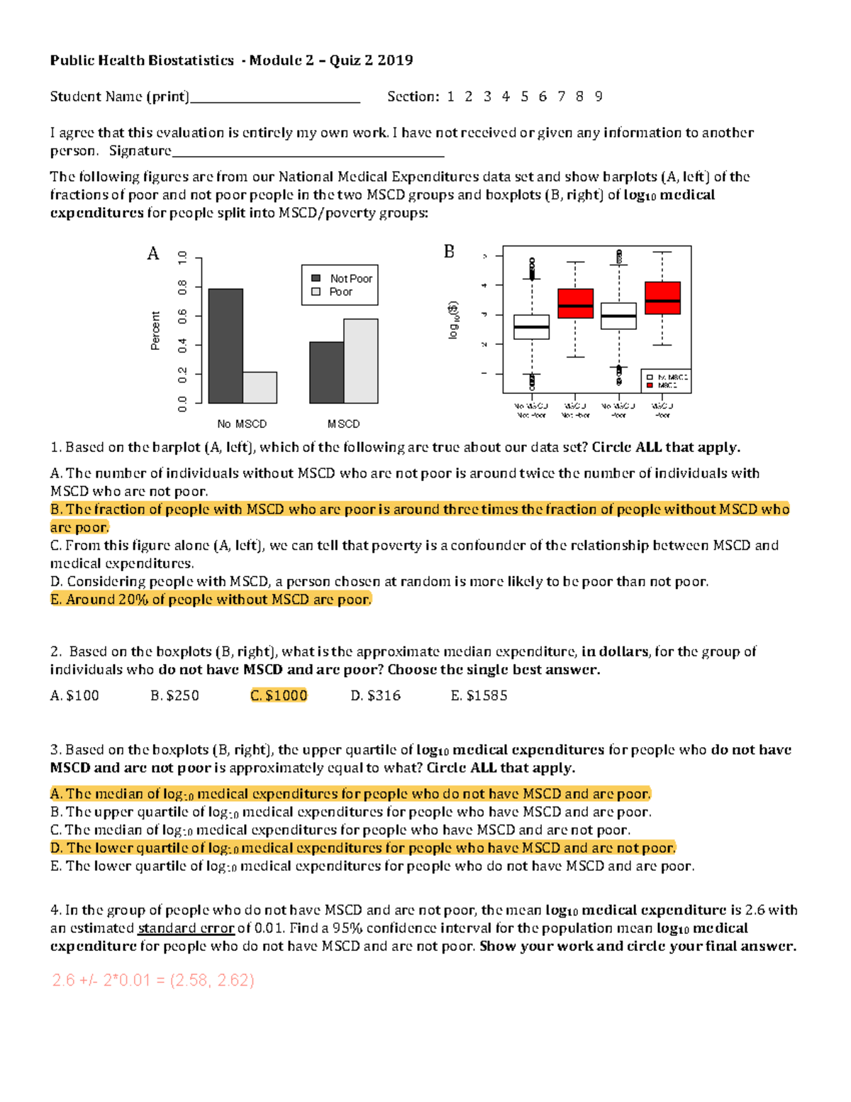 Quiz Module 2 2019 V1 Public Health Biostatistics Module 2 Quiz 2