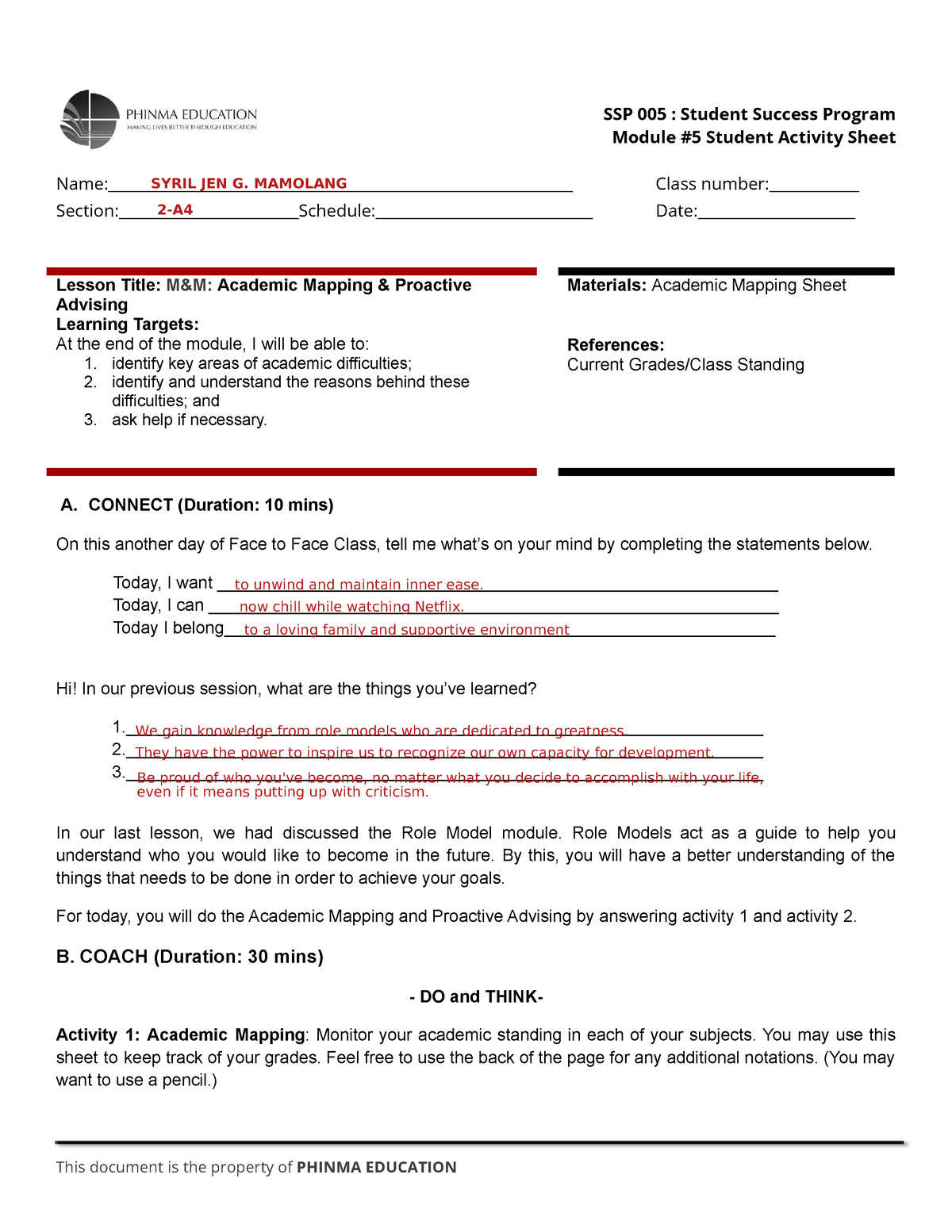 SSP Module 5 - Mentoring And Monitoring - Module #5 Student Activity ...