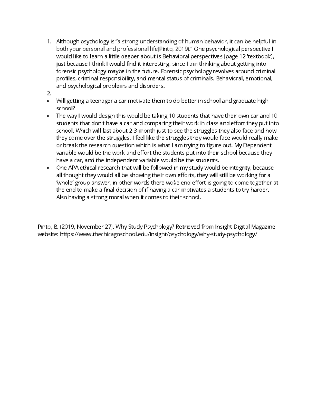 Doc'10 Discussion notes Although psychology is “a strong