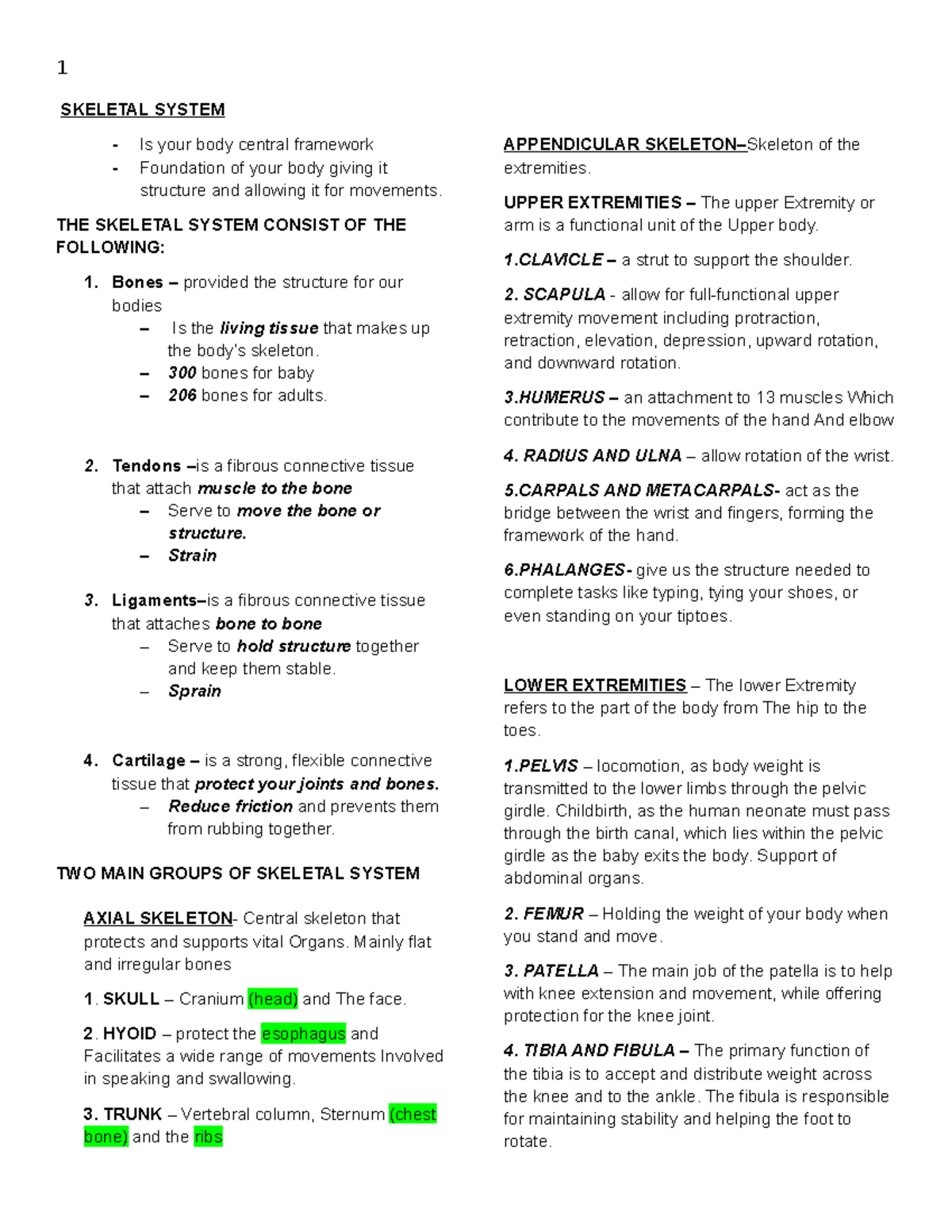 Pathfit MT Reviewer - SKELETAL SYSTEM Is Your Body Central Framework ...