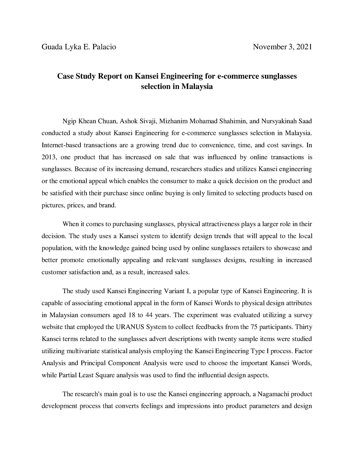 case study report kansei engineering