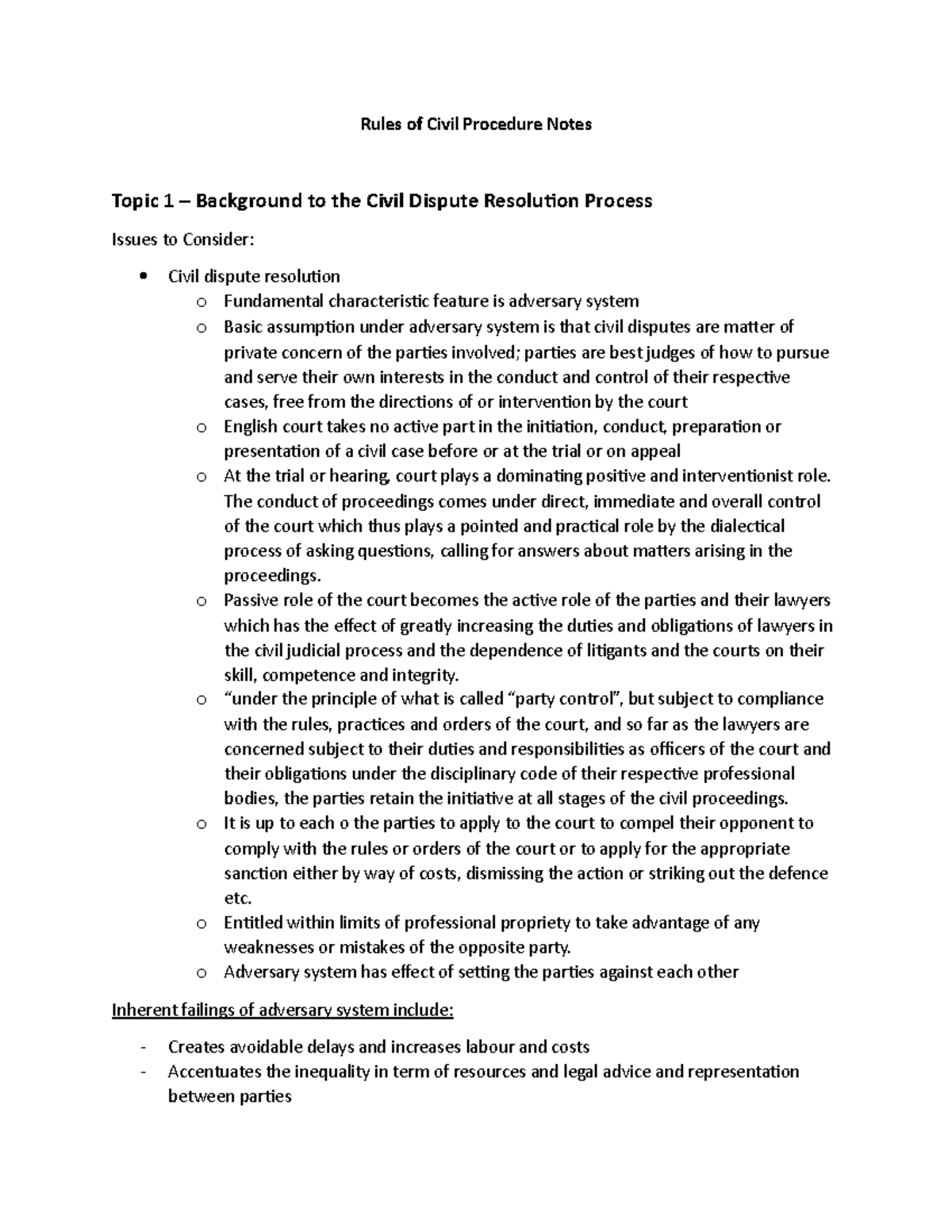 Rules of Civil Procedure Notes - The conduct of proceedings comes under direct, immediate and ...