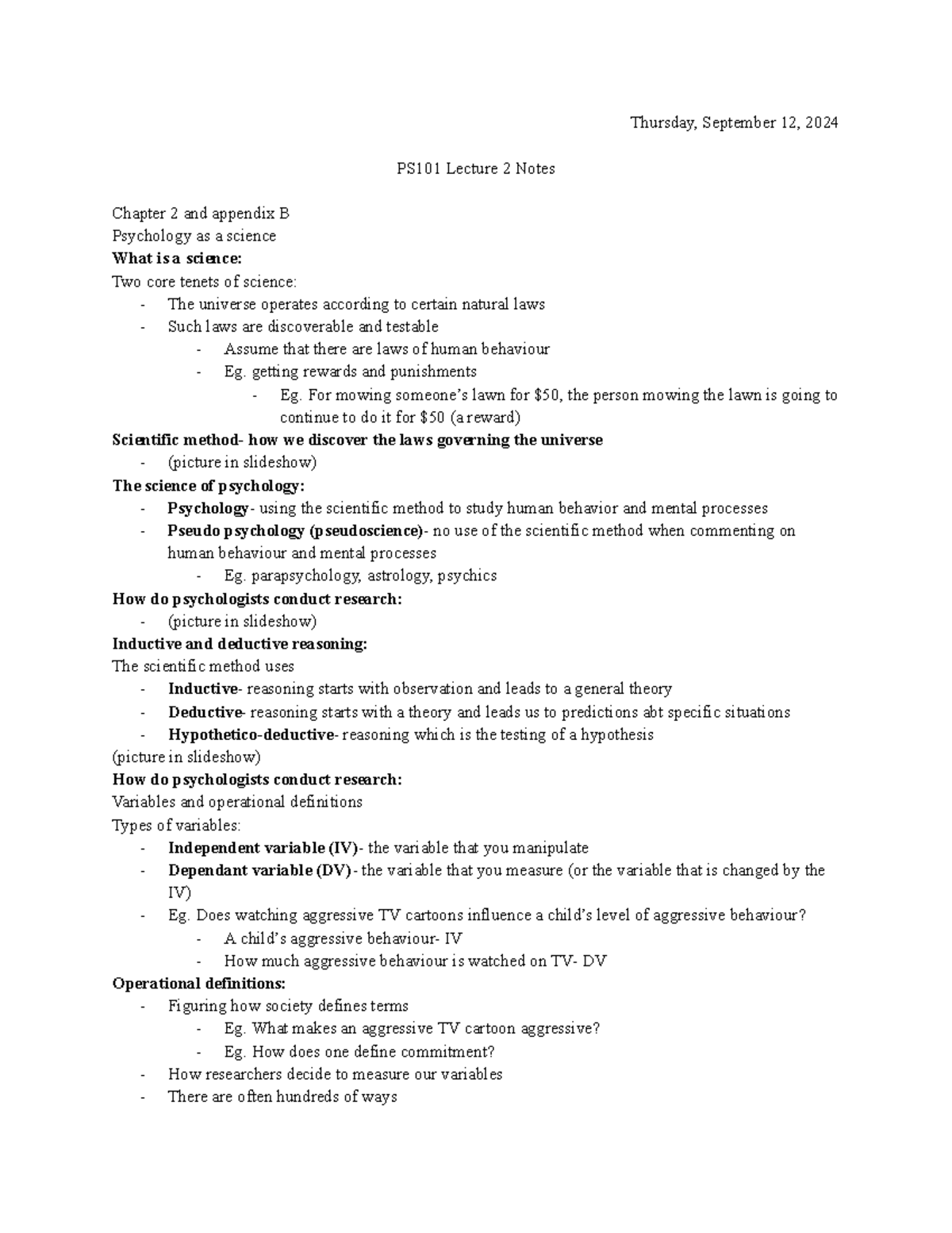 PS101 Lecture 2 Notes - Thursday, September 12, 2024 PS101 Lecture 2 ...