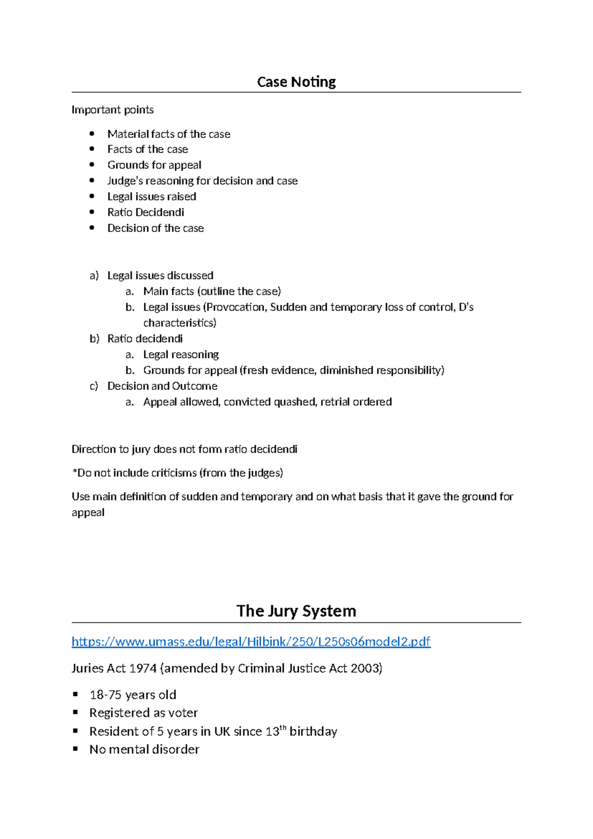 Common Law Notes 2021 - Case Noting Important points Material facts of ...