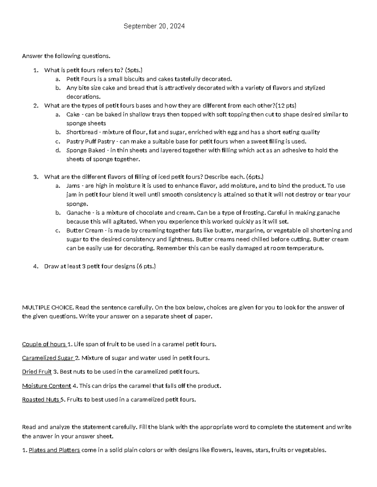 CORE 4 notes September 20, 2024 Answer the following questions