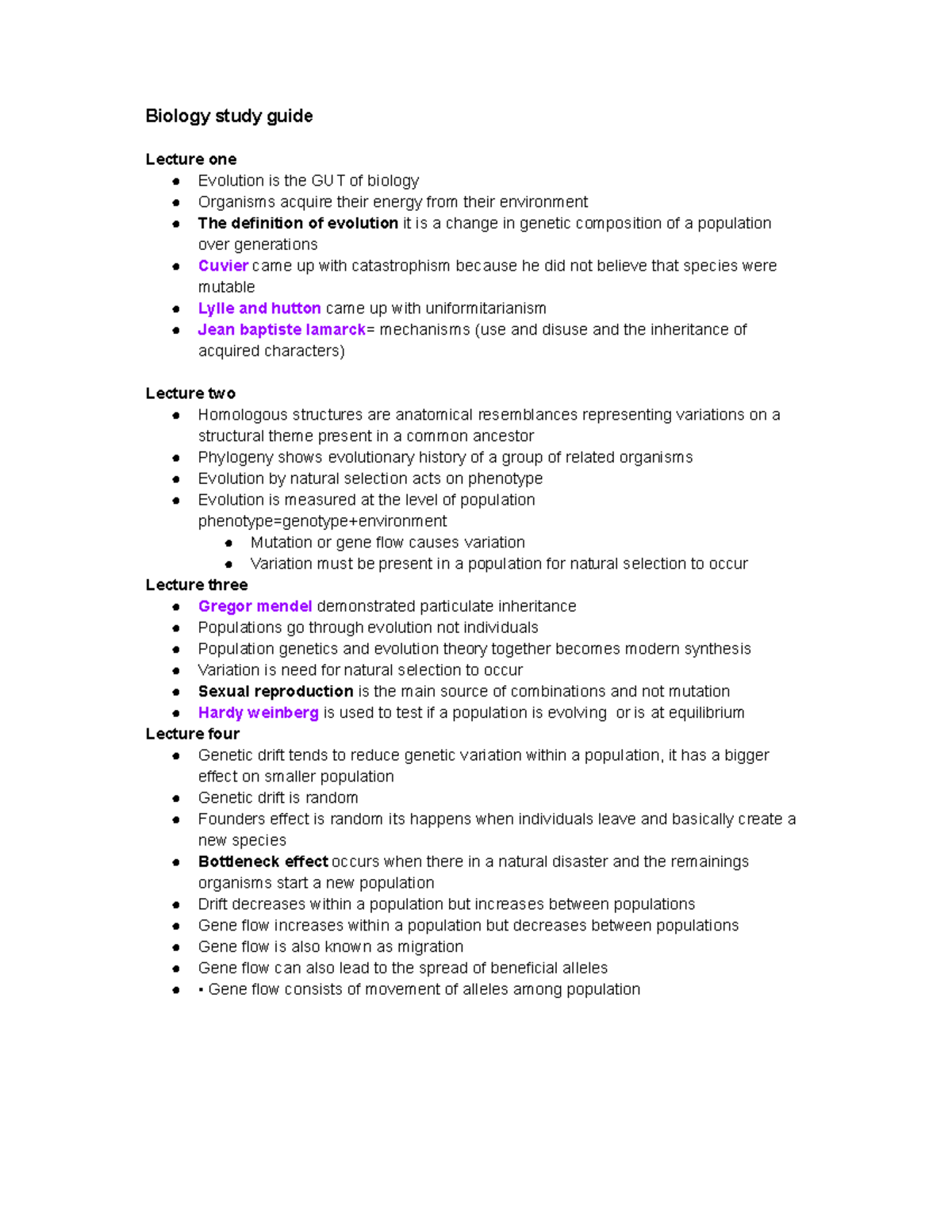 Biology%20study%20guide - Biology study guide Lecture one Evolution is ...