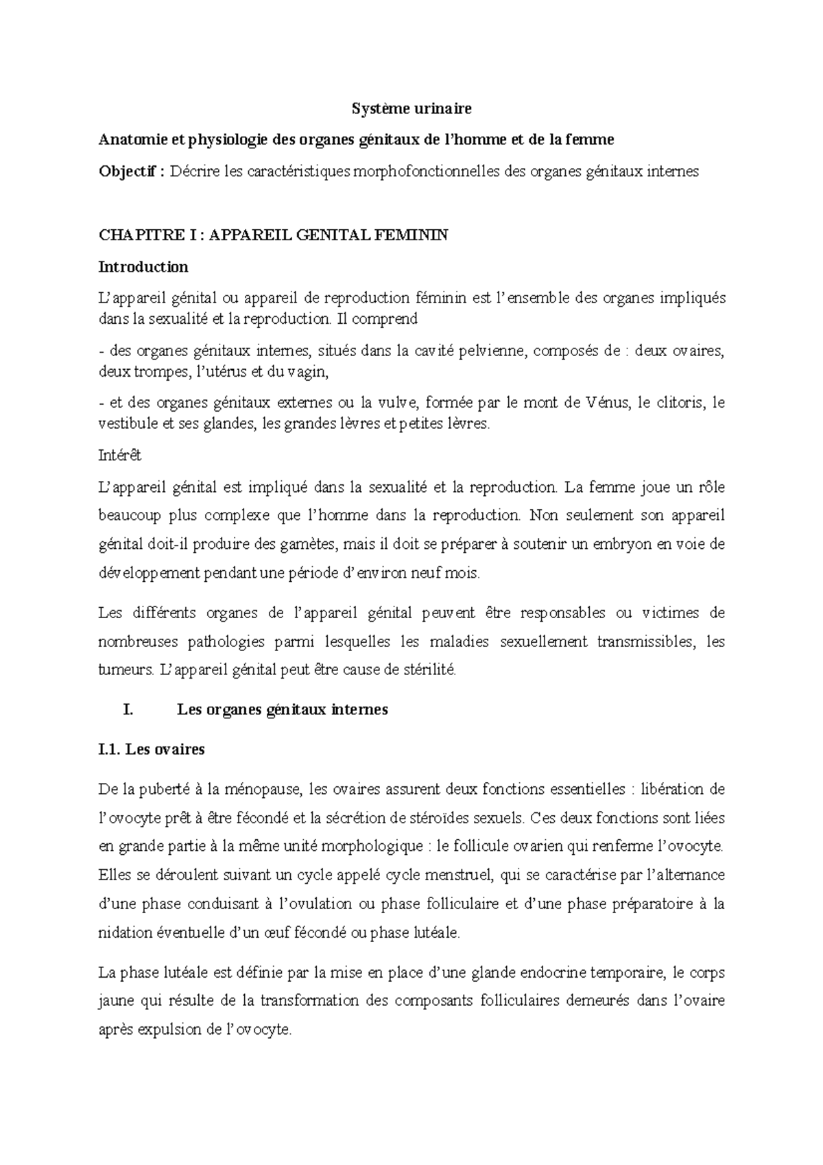 Organe de reproduction - Système urinaire Anatomie et physiologie des ...