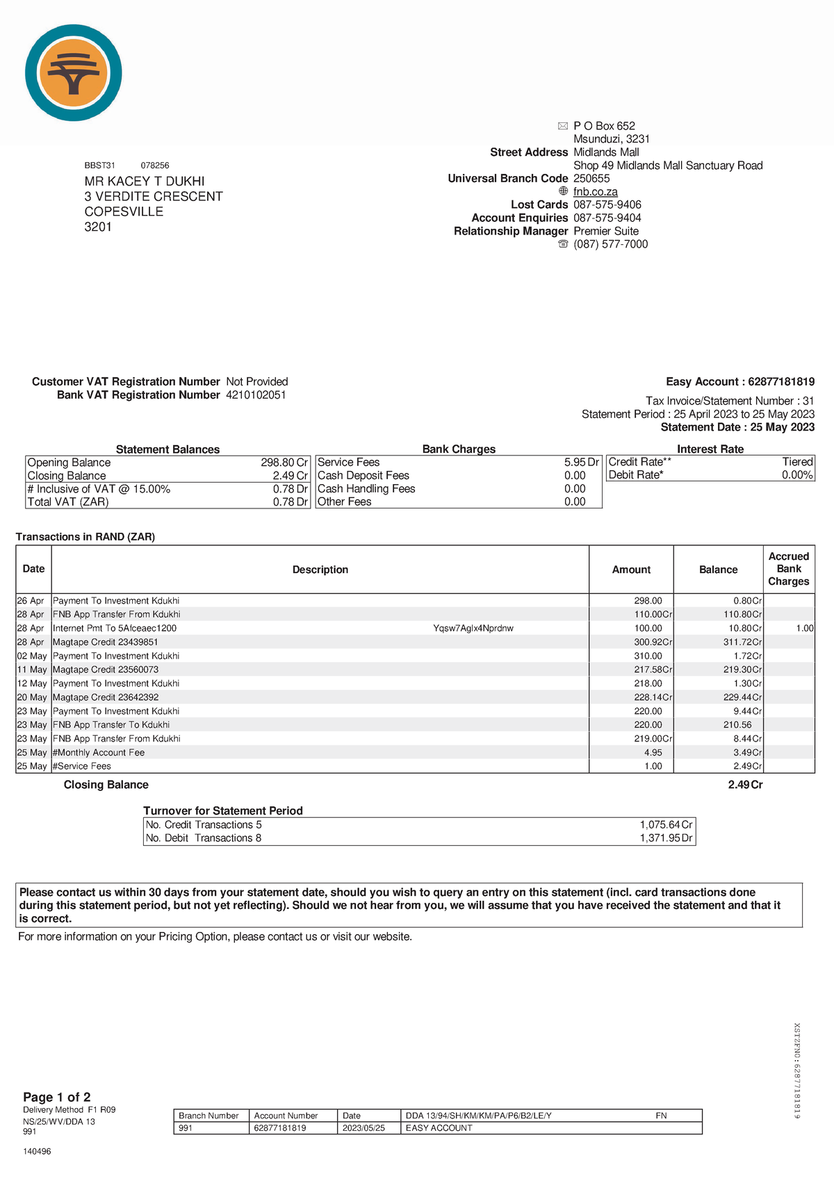 Notes on pointers - Branch Number Account Number Date DDA 13/94/SH/KM ...