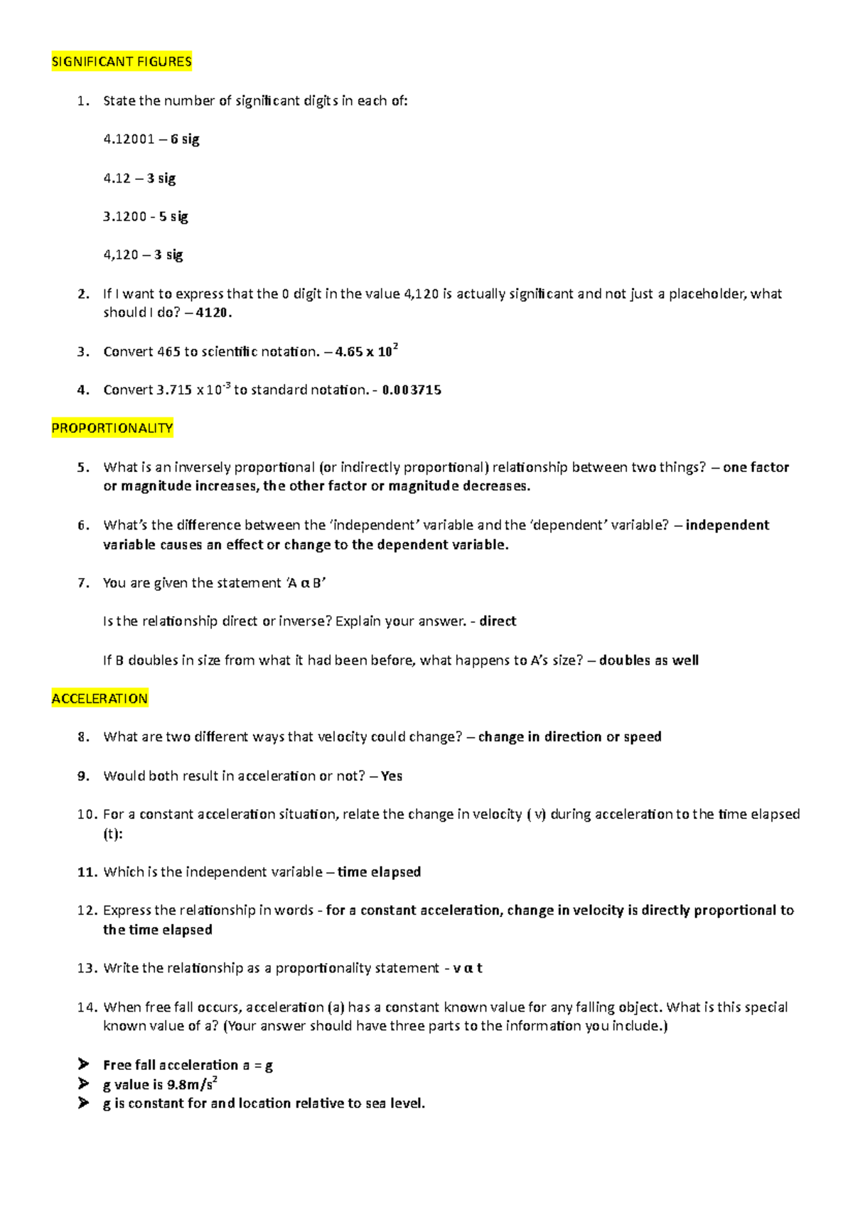 Summary questions - SIGNIFICANT FIGURES State the number of significant ...