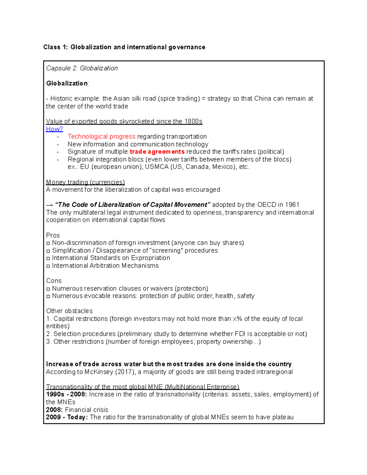 Summary Class 1 Globalization and international governance Class 1