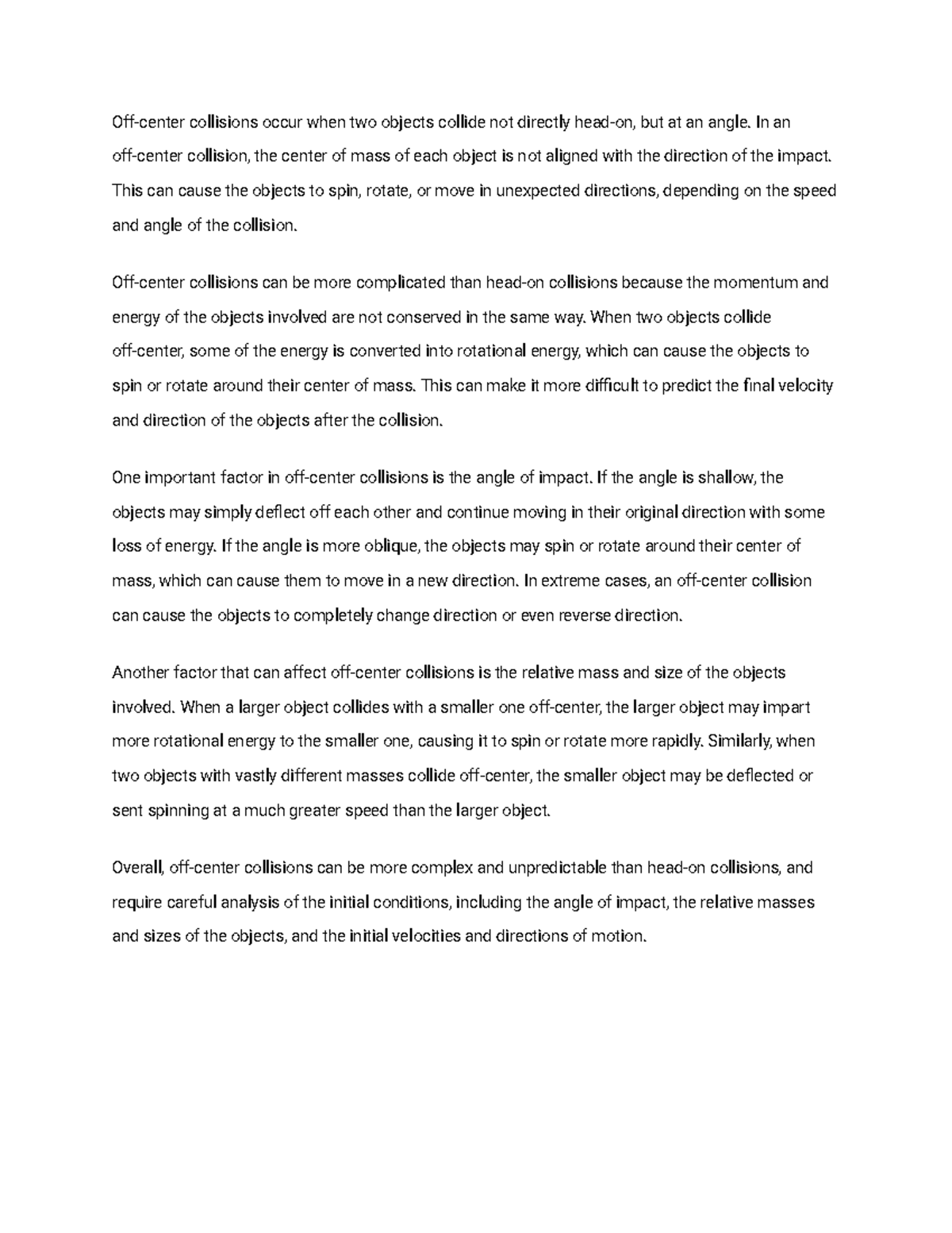 Offcenter collisions notes Offcenter collisions occur when two