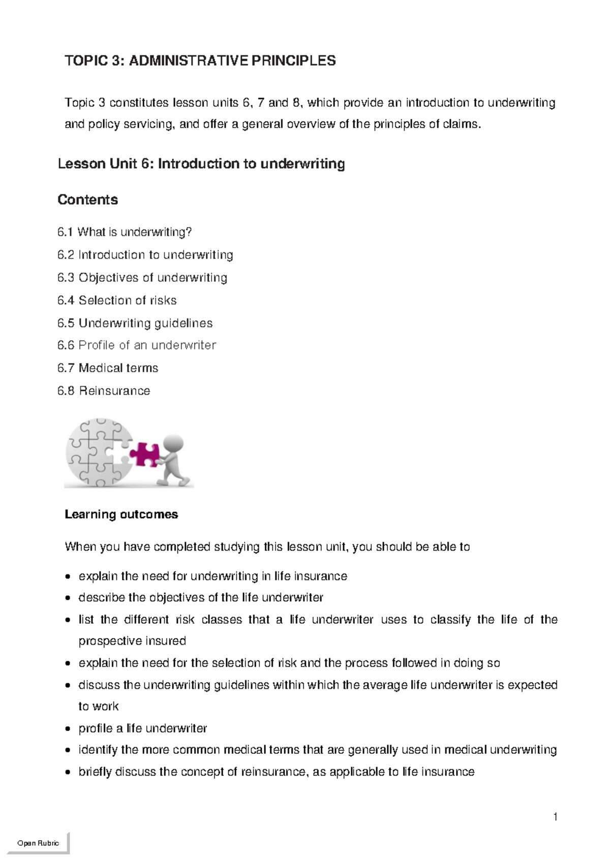 006 Introduction to Underwriting - 1 TOPIC 3 : ADMINISTRATIVE ...