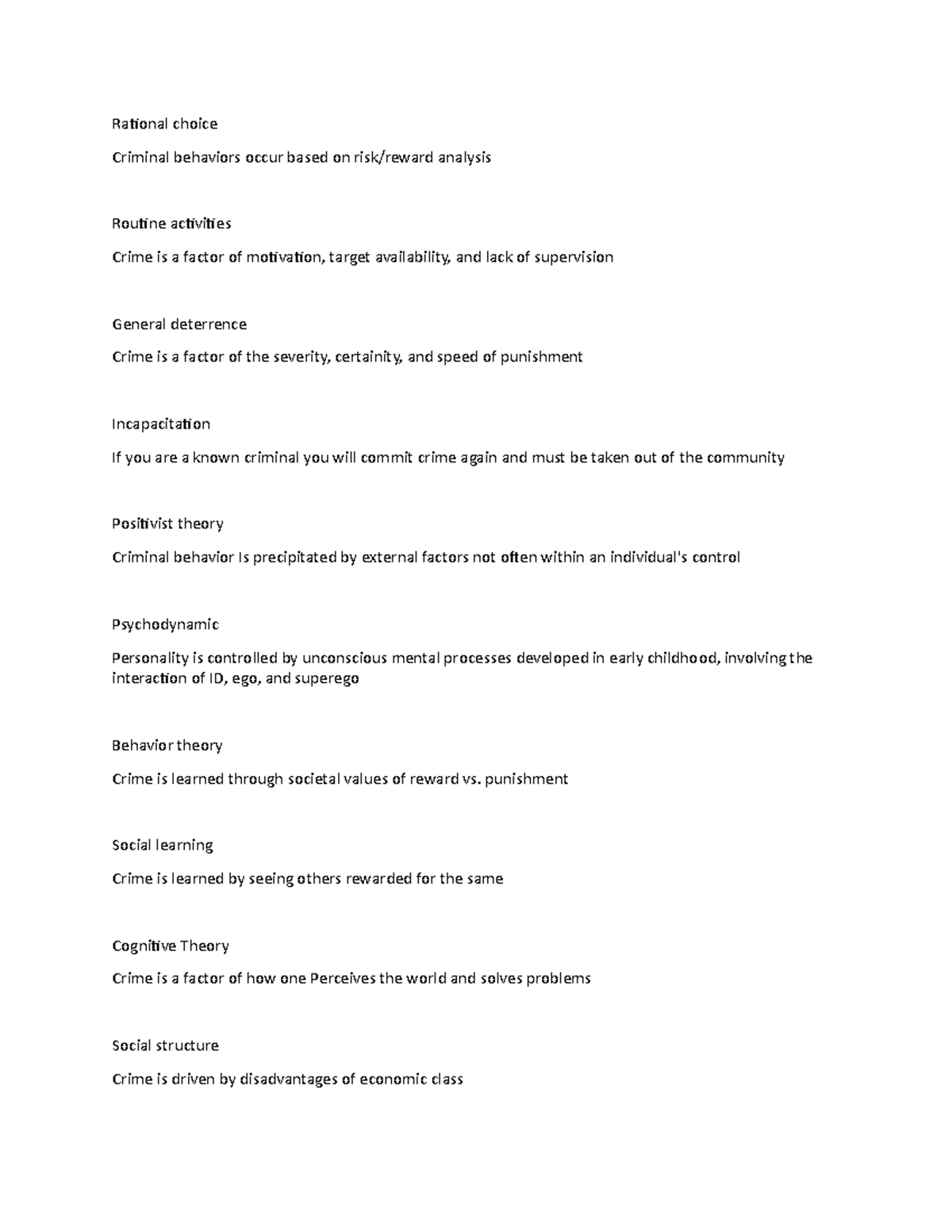 CCJ 3117 Theories of Criminal Behavior notes 6 - Rational choice ...