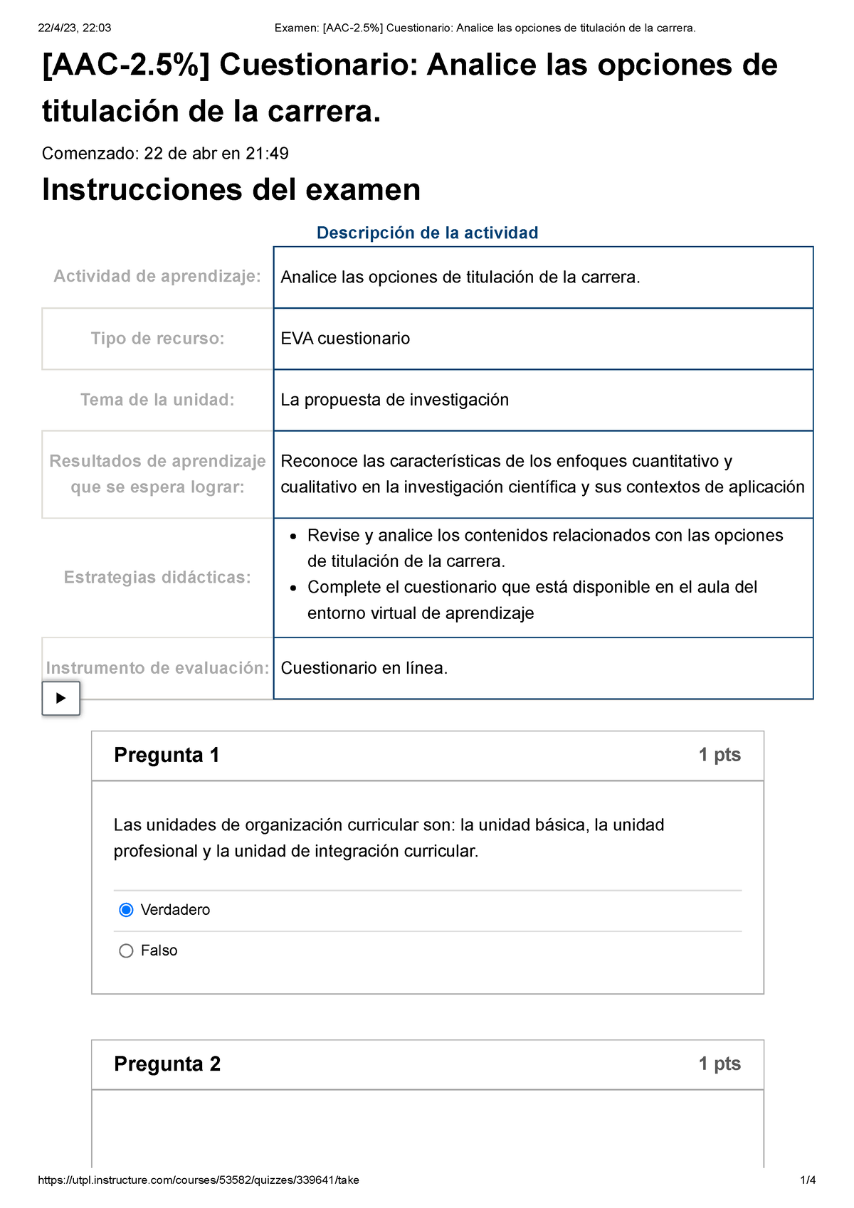 Examen [AAC-2.5%] Cuestionario Analice Las Opciones De Titulación De La ...