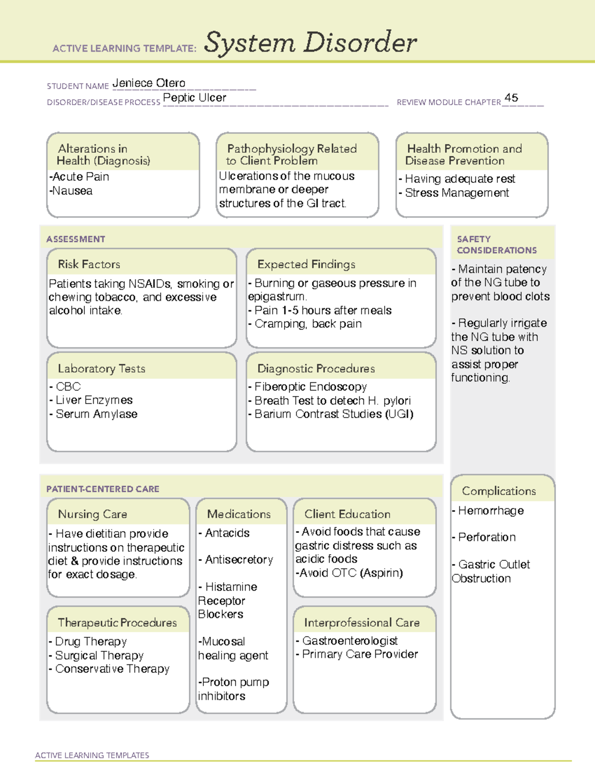 System DIsorder Peptic Ulcer ACTIVE LEARNING TEMPLATES System 