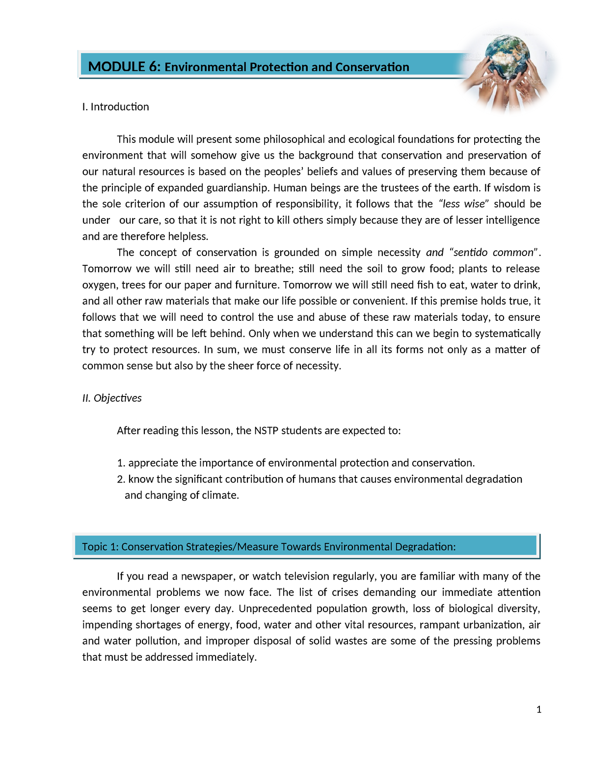 Common Module 6 Environmental Protection AND Conservatiion - I ...