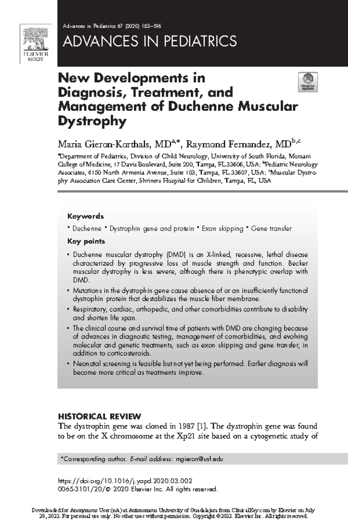 Articulo DMD - New Developments in Diagnosis, Treatment, and Management ...
