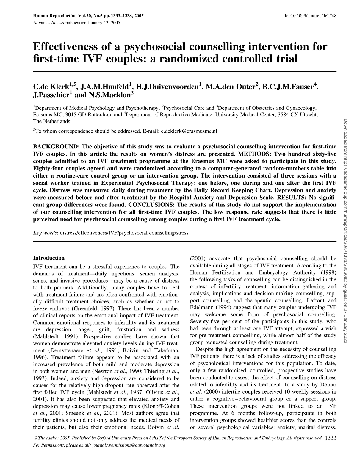 Effectiveness Of A Psychosocial Counselling Intervention For - A.M 1 ...