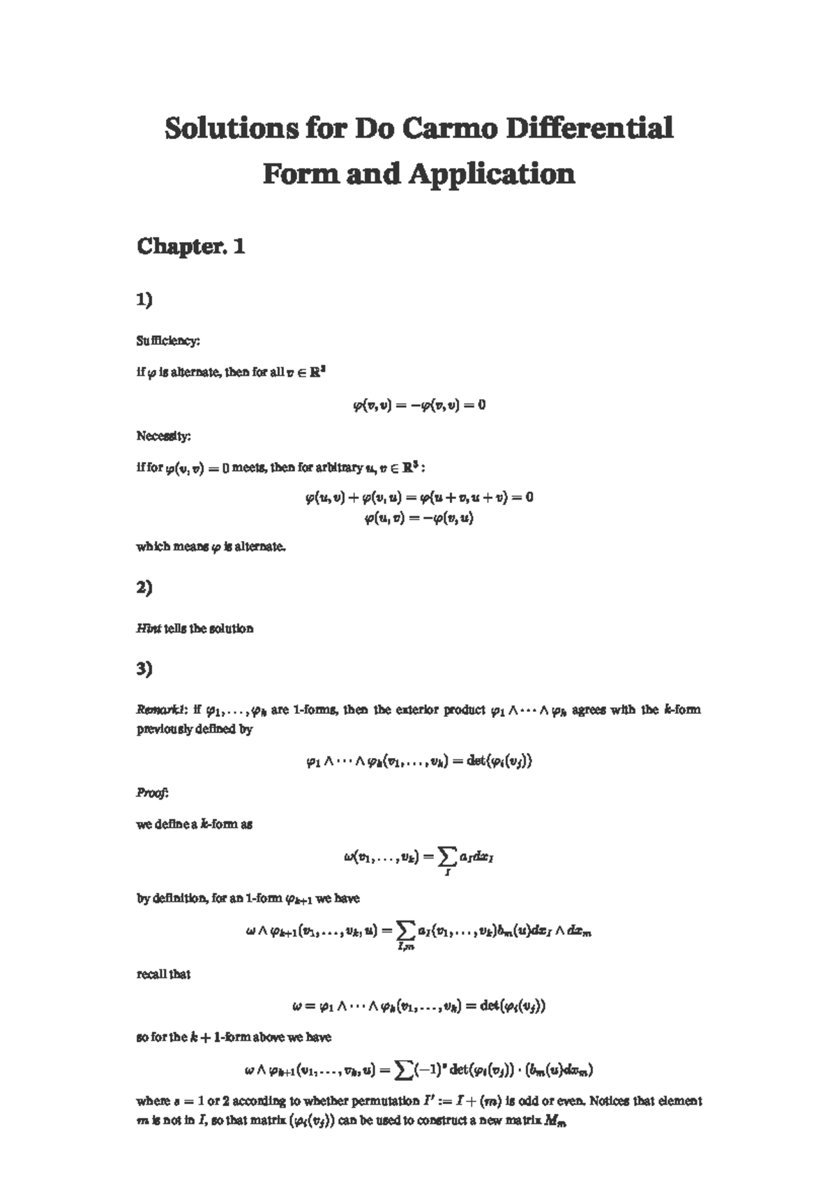 Do Carmo Differential Form and Application Solution Solutions for Do