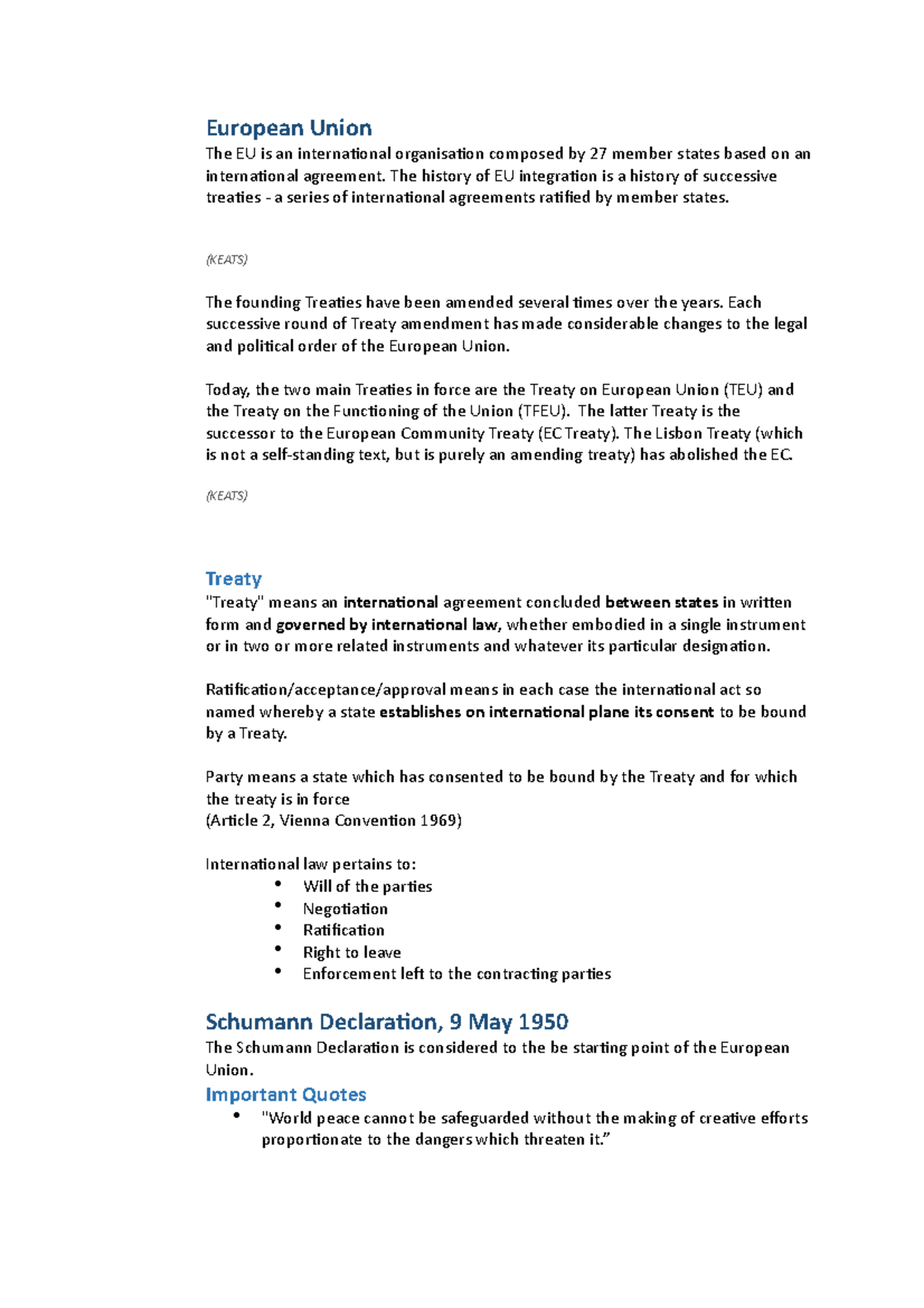 European Union - Lecture notes 1 - European Union The EU is an ...