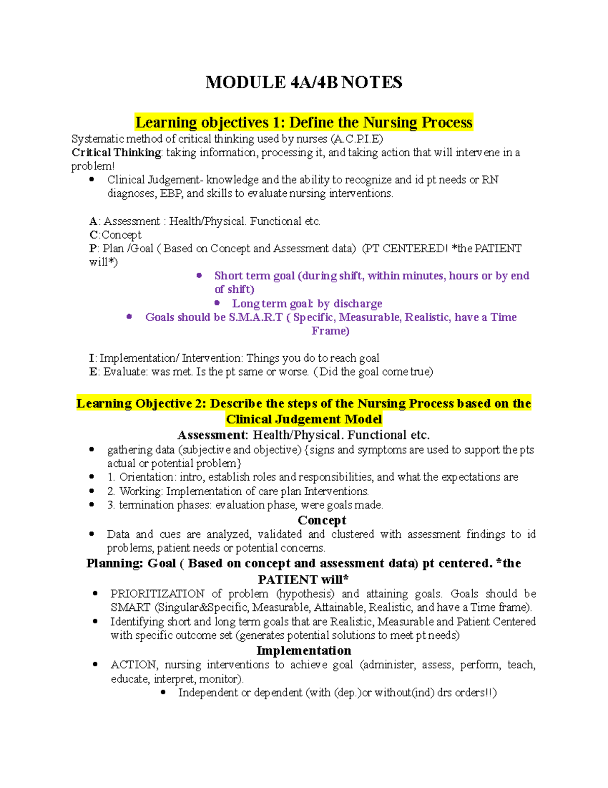 Module 4a-4b Learning Objectives - MODULE 4A/4B NOTES Learning ...