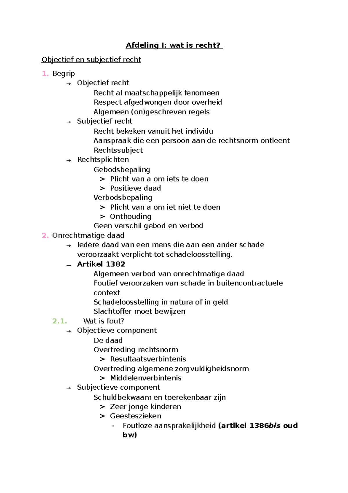 IRW Samenvatting - Afdeling I: Wat Is Recht? Objectief En Subjectief ...