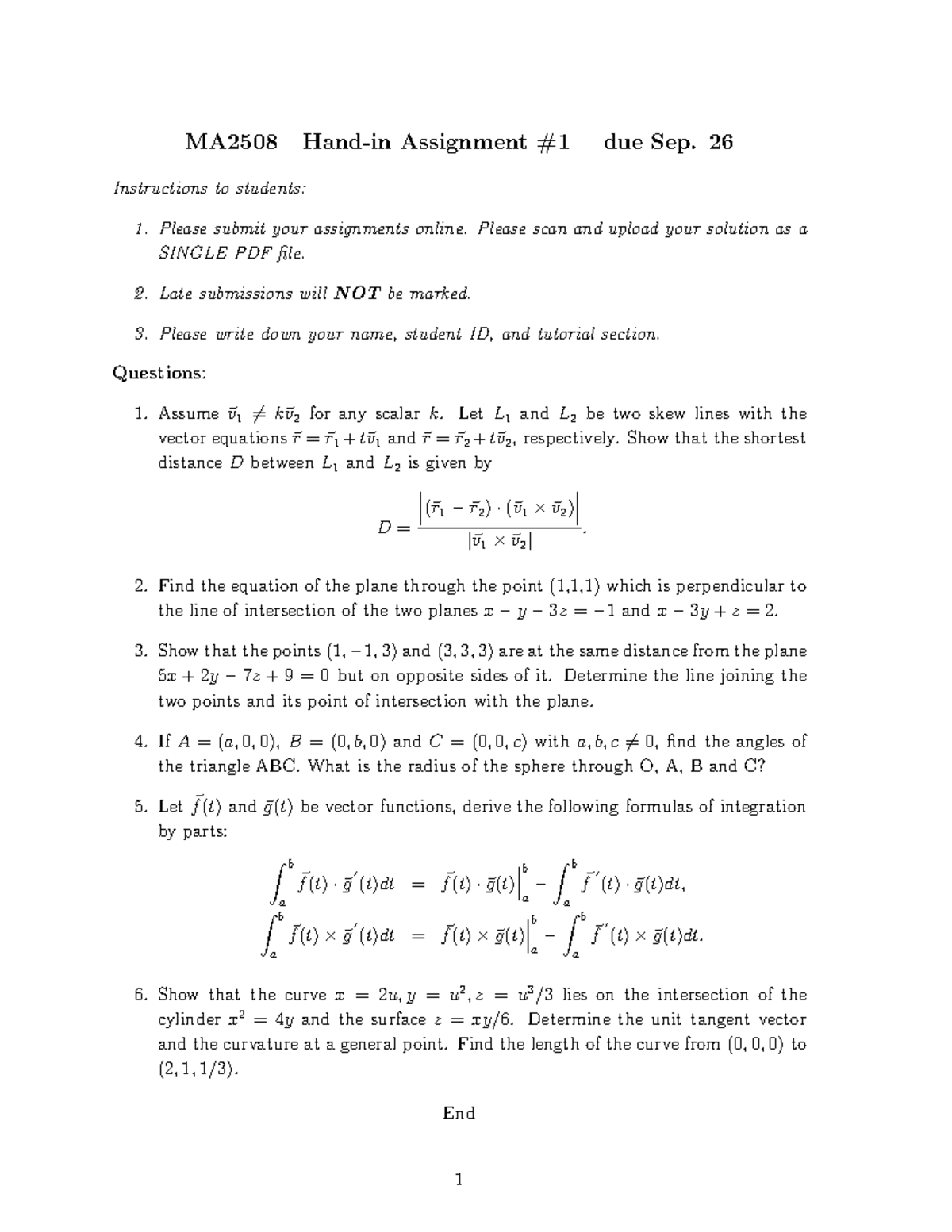 Assignment 1 Assignment 1 Ma2508 Hand In Assignment 1 Due Sep 26 Instructions To Students Studocu