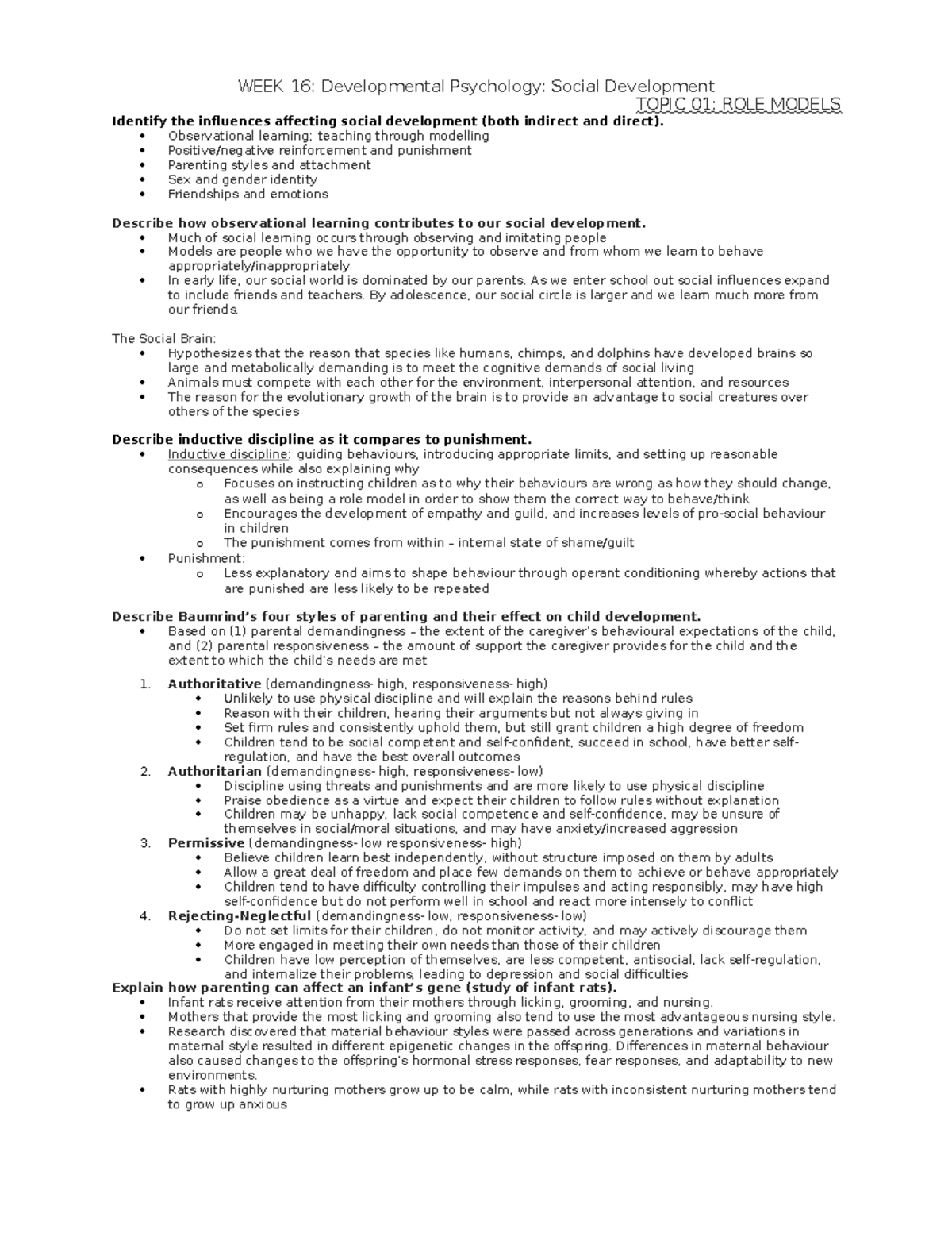 Week 16. Social Development - WEEK 16: Developmental Psychology: Social ...