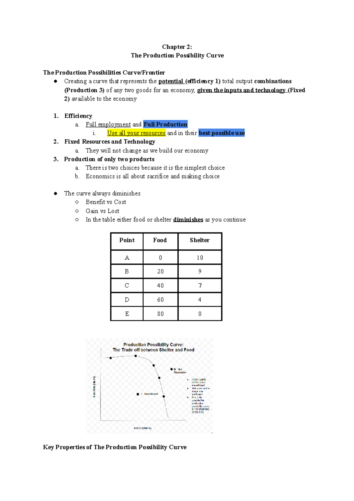 Chapter 2 The Production Possibility Curve - Efficiency a. Full ...