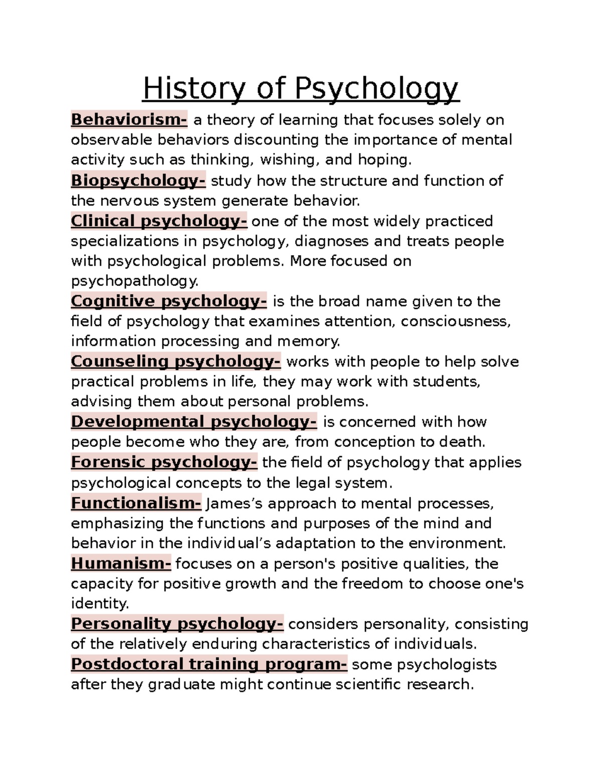 Psychology Notes Module 1 - History Of Psychology Behaviorism- A Theory ...