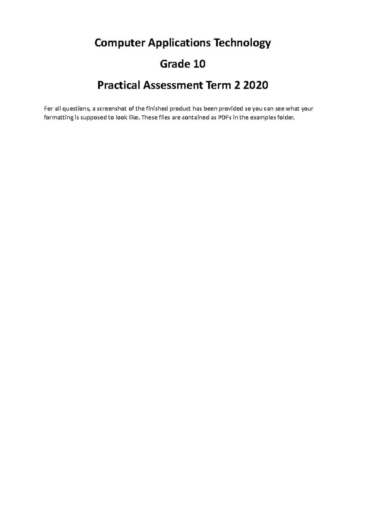 Cat Gr10 Prac Test June 2020 Hains Computer Applications Technology Grade 10 Practical Cat Gr10 Prac Test June 2020 Hains Computer Applications Technology Grade 10 Practical