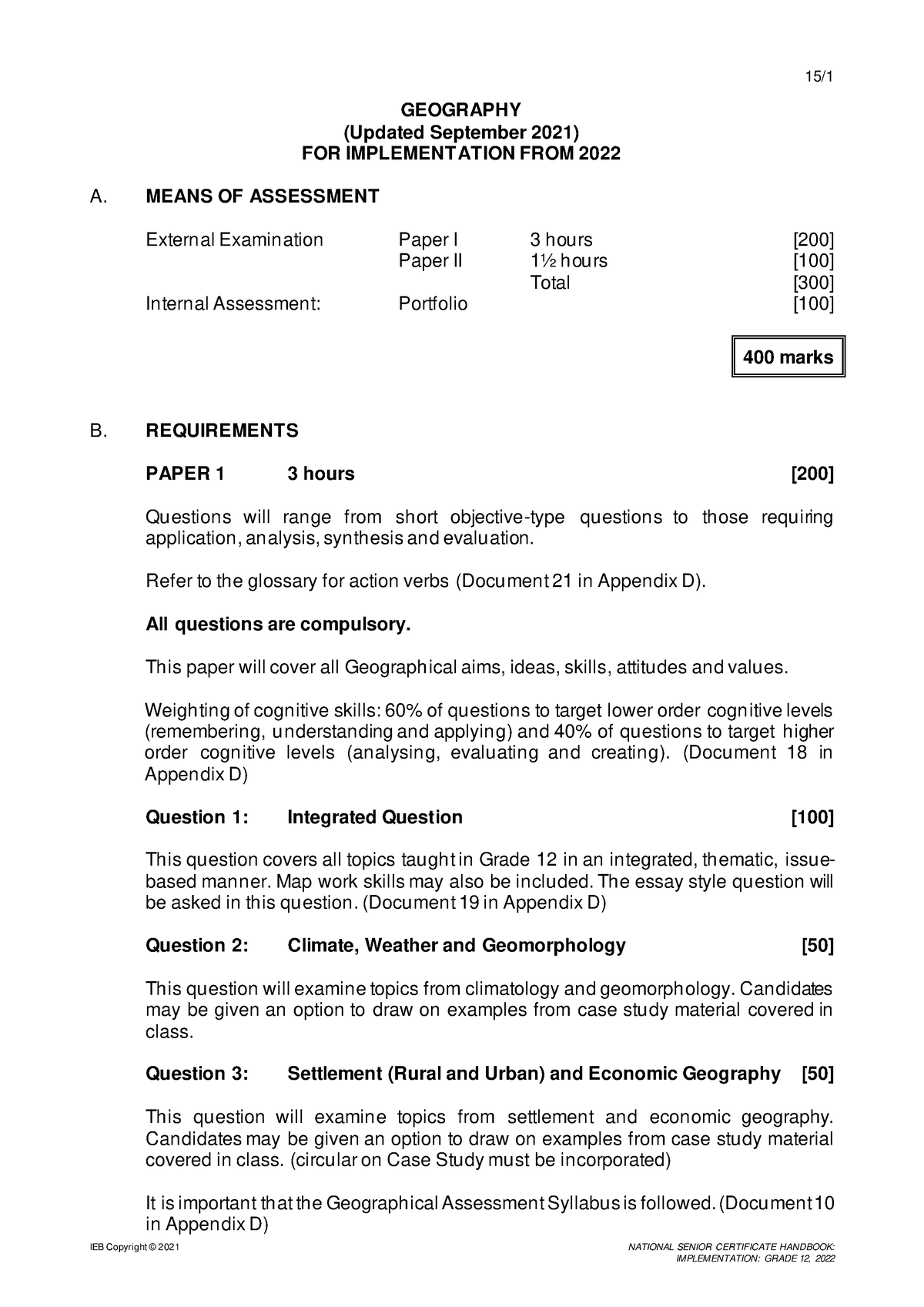 15. Geography SAGS 2022 (Updated Sept 2021) - IEB Copyright © 2021 ...