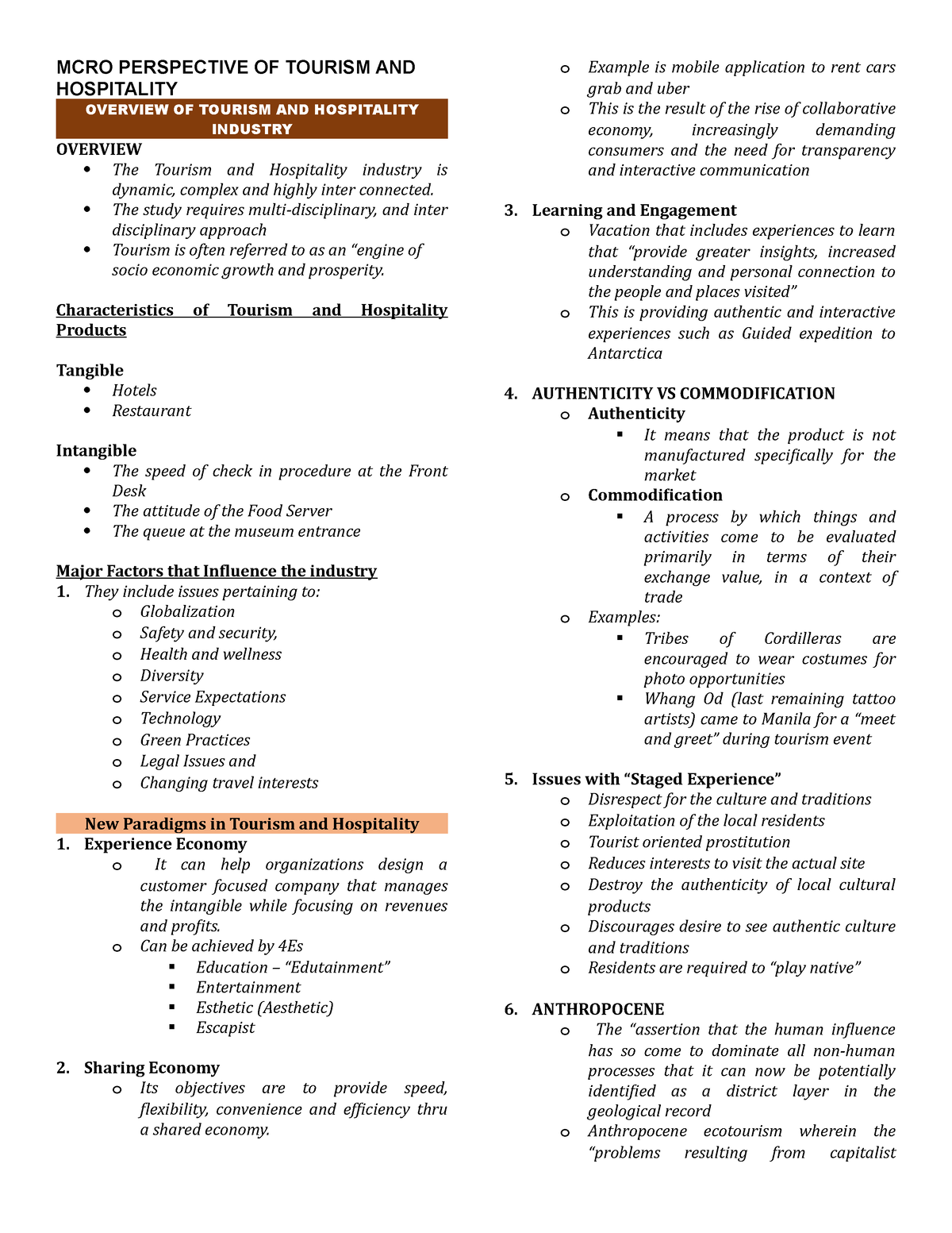 MPTH - reviewer - MCRO PERSPECTIVE OF TOURISM AND HOSPITALITY OVERVIEW ...