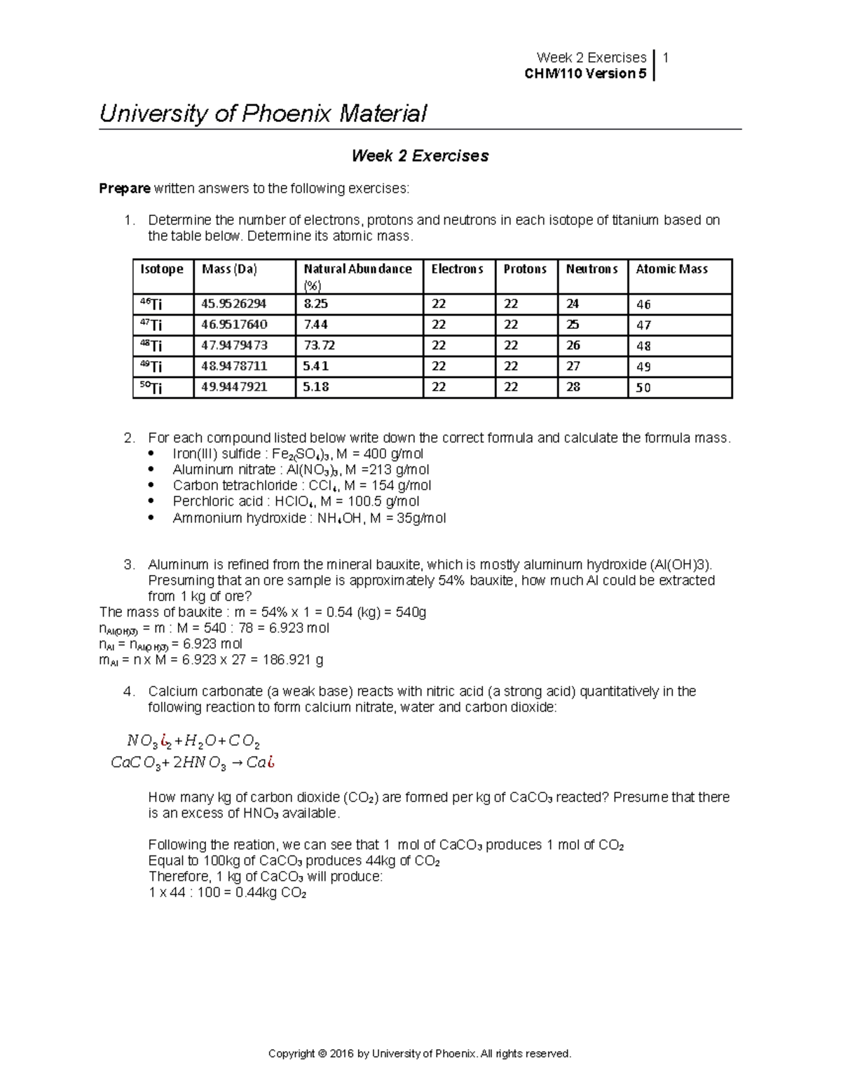 Chm110r5 week 2 exercises - Week 2 Exercises CHM/110 Version 5 1 ...