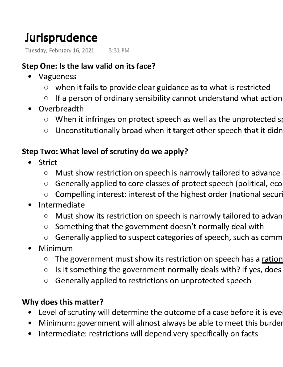 Jurisprudence Step One Is the law valid on its face? Vagueness when