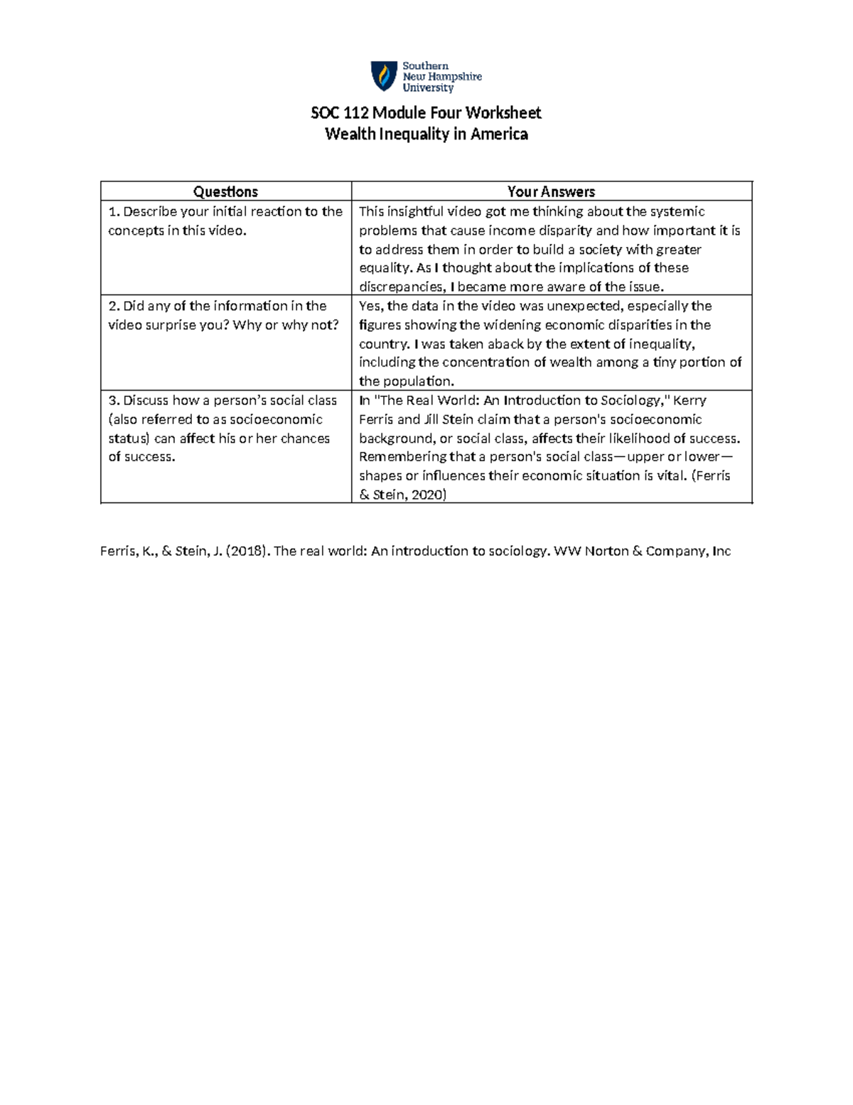 SOC 112 Module Four Worksheet - SOC 112 Module Four Worksheet Wealth ...